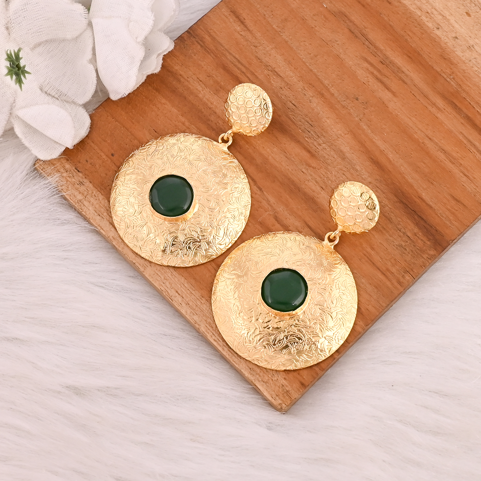 Stylish Elegant Natural Green Onyx Gemstone Drop Earrings For Women