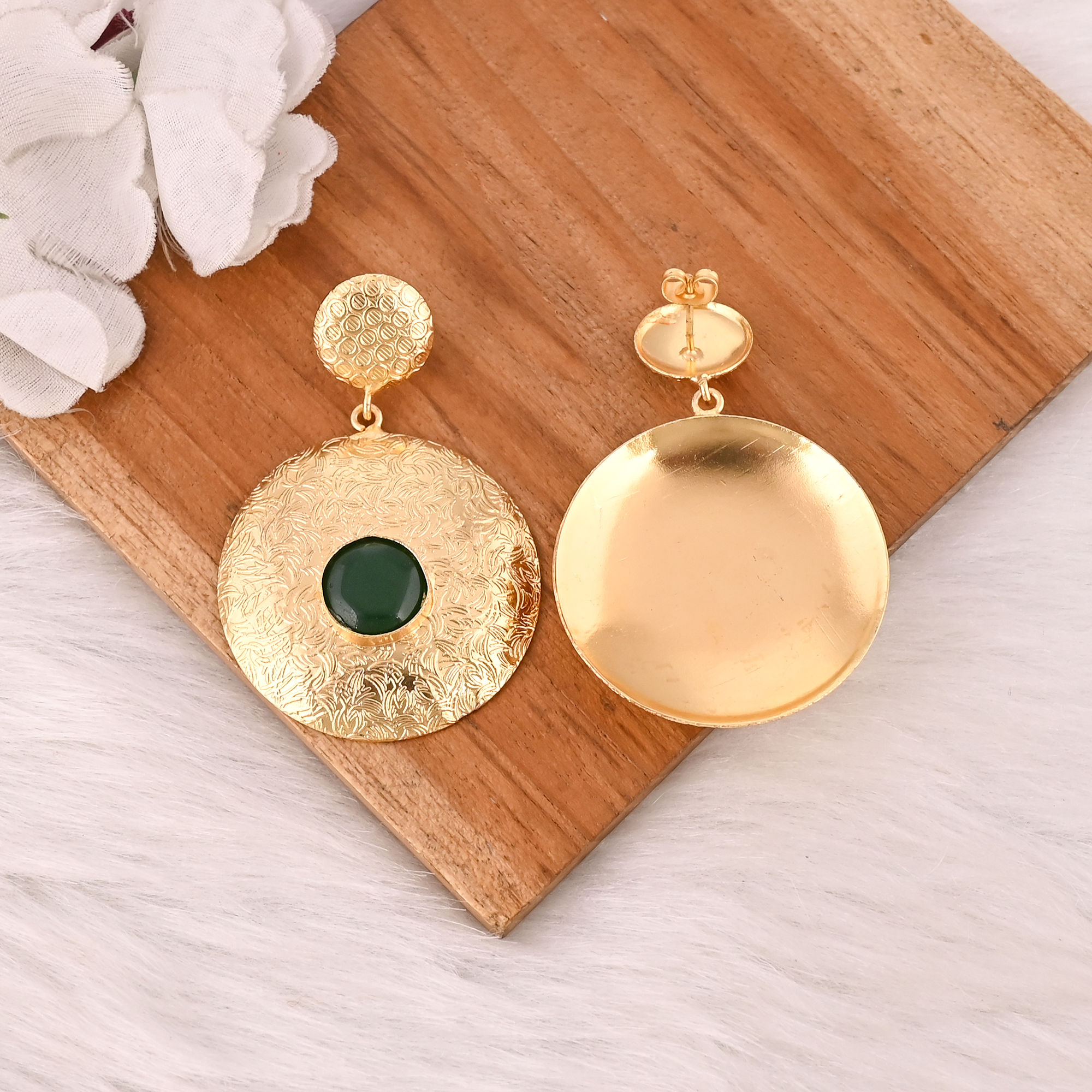 Stylish Elegant Natural Green Onyx Gemstone Drop Earrings For Women