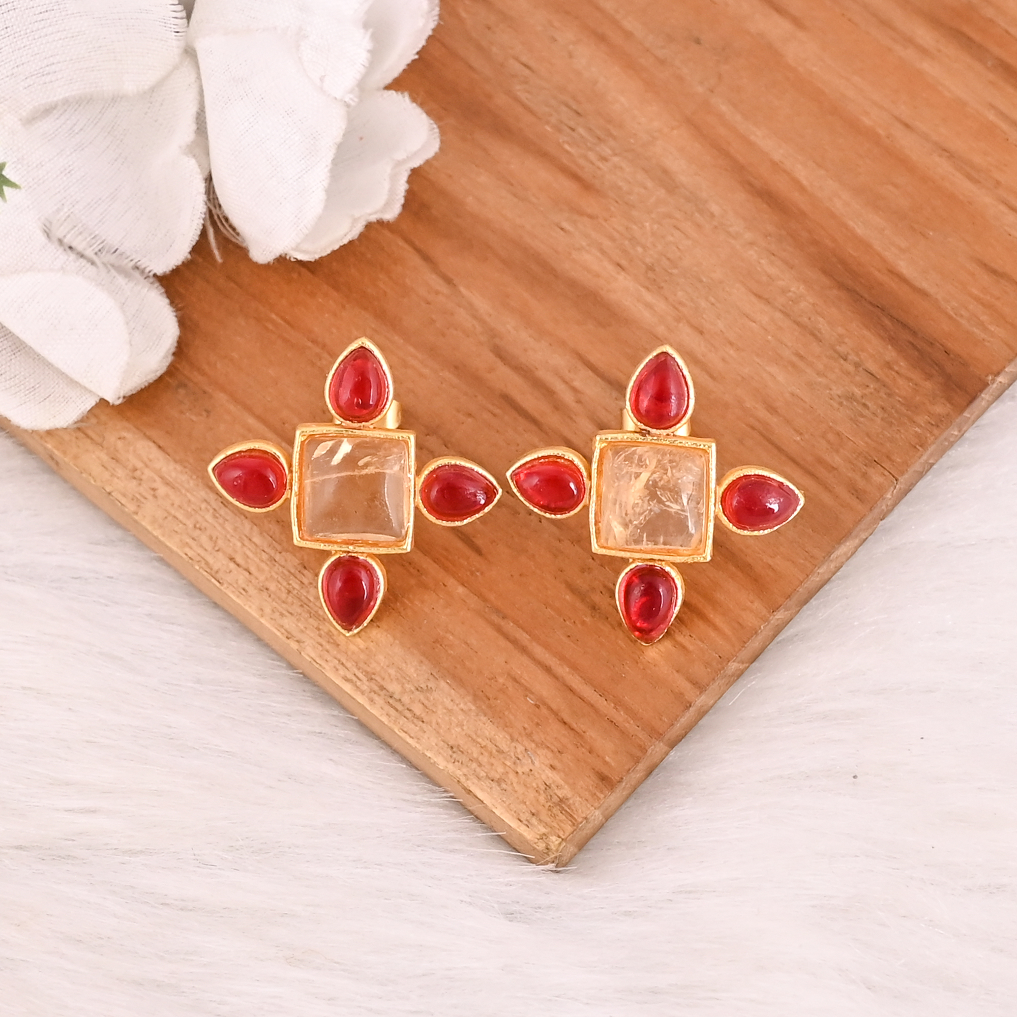 Handmade Citrine  Garnet Hydro Gemstone Brass Earrings Fashion Statement Jewelry for Women