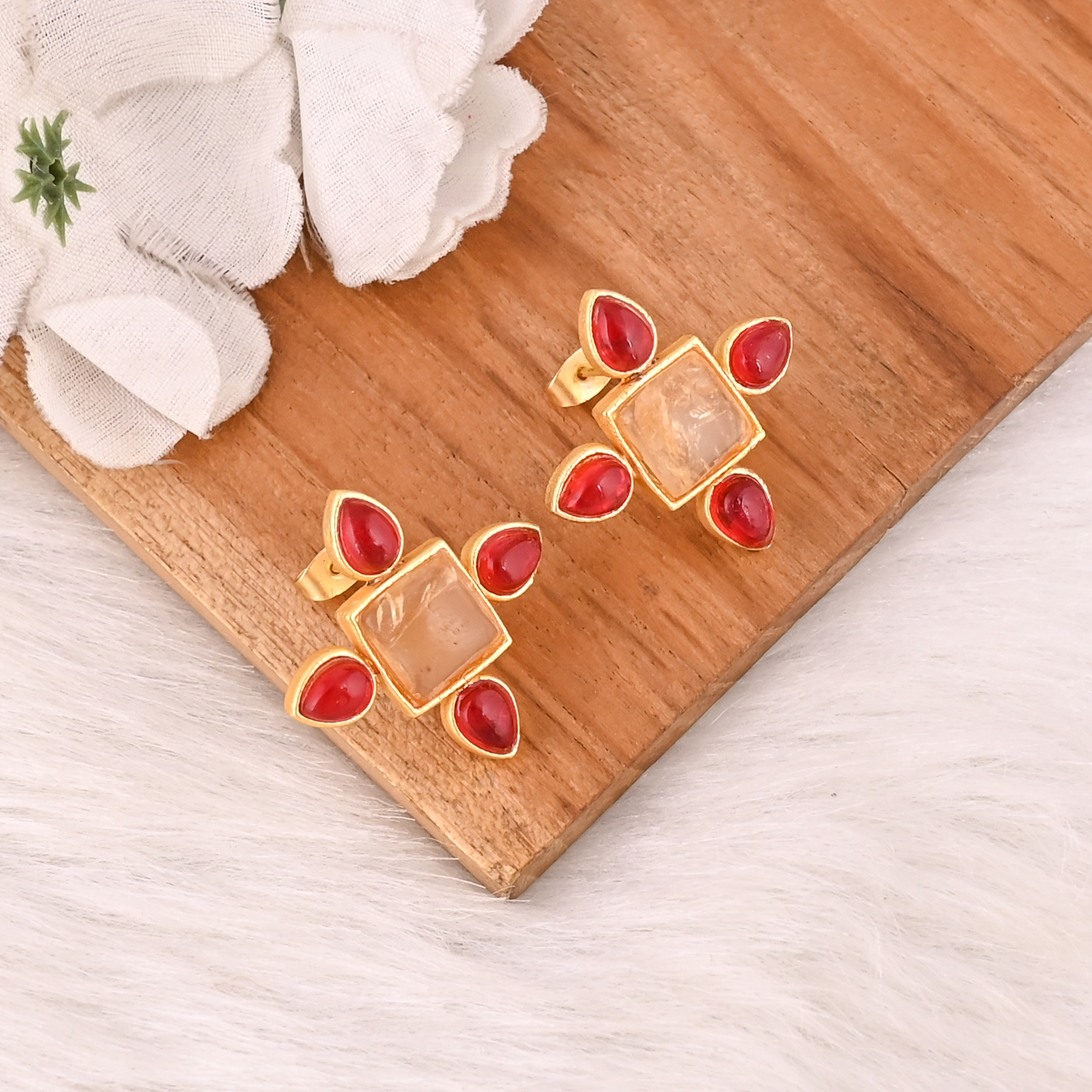 Handmade Citrine  Garnet Hydro Gemstone Brass Earrings Fashion Statement Jewelry for Women