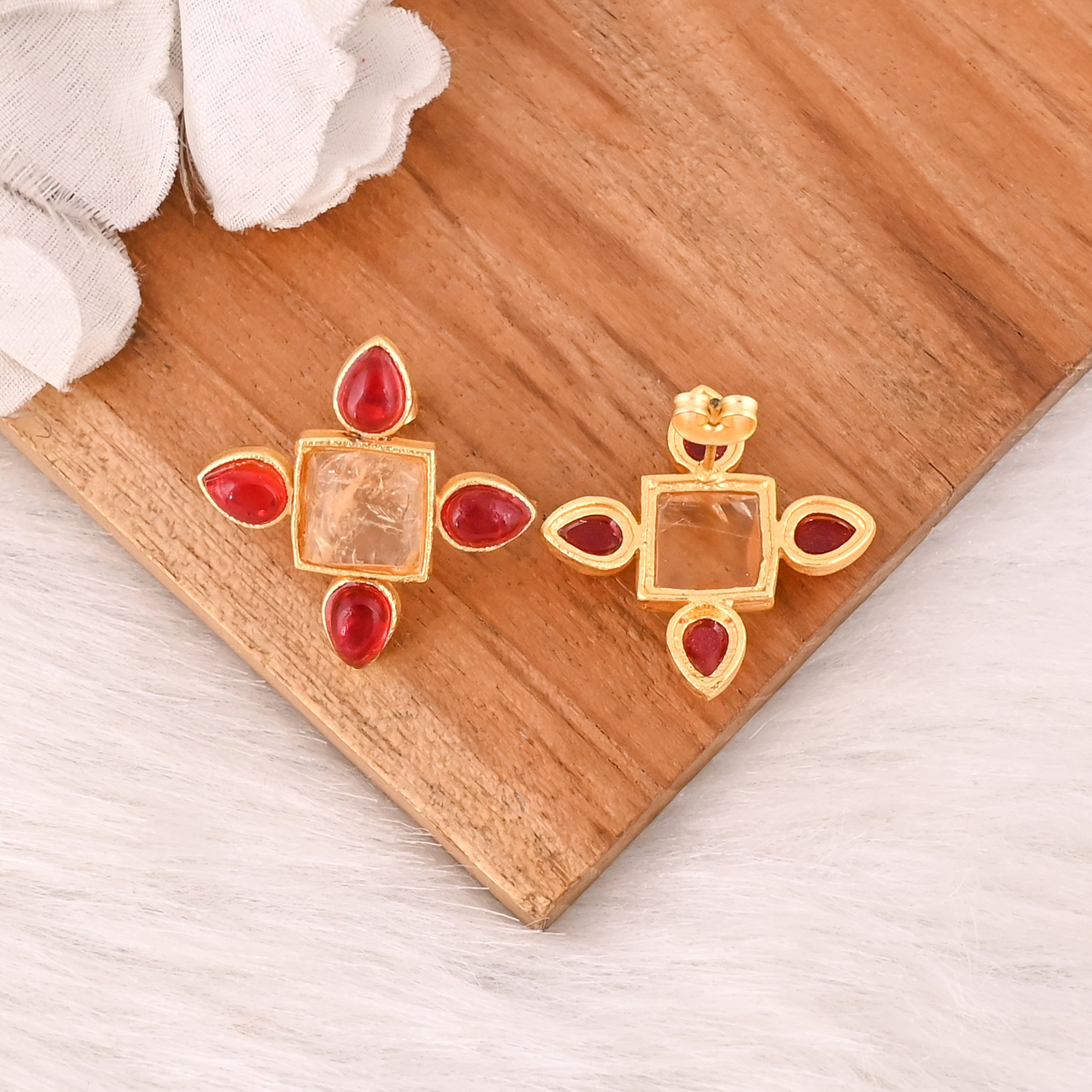 Handmade Citrine  Garnet Hydro Gemstone Brass Earrings Fashion Statement Jewelry for Women