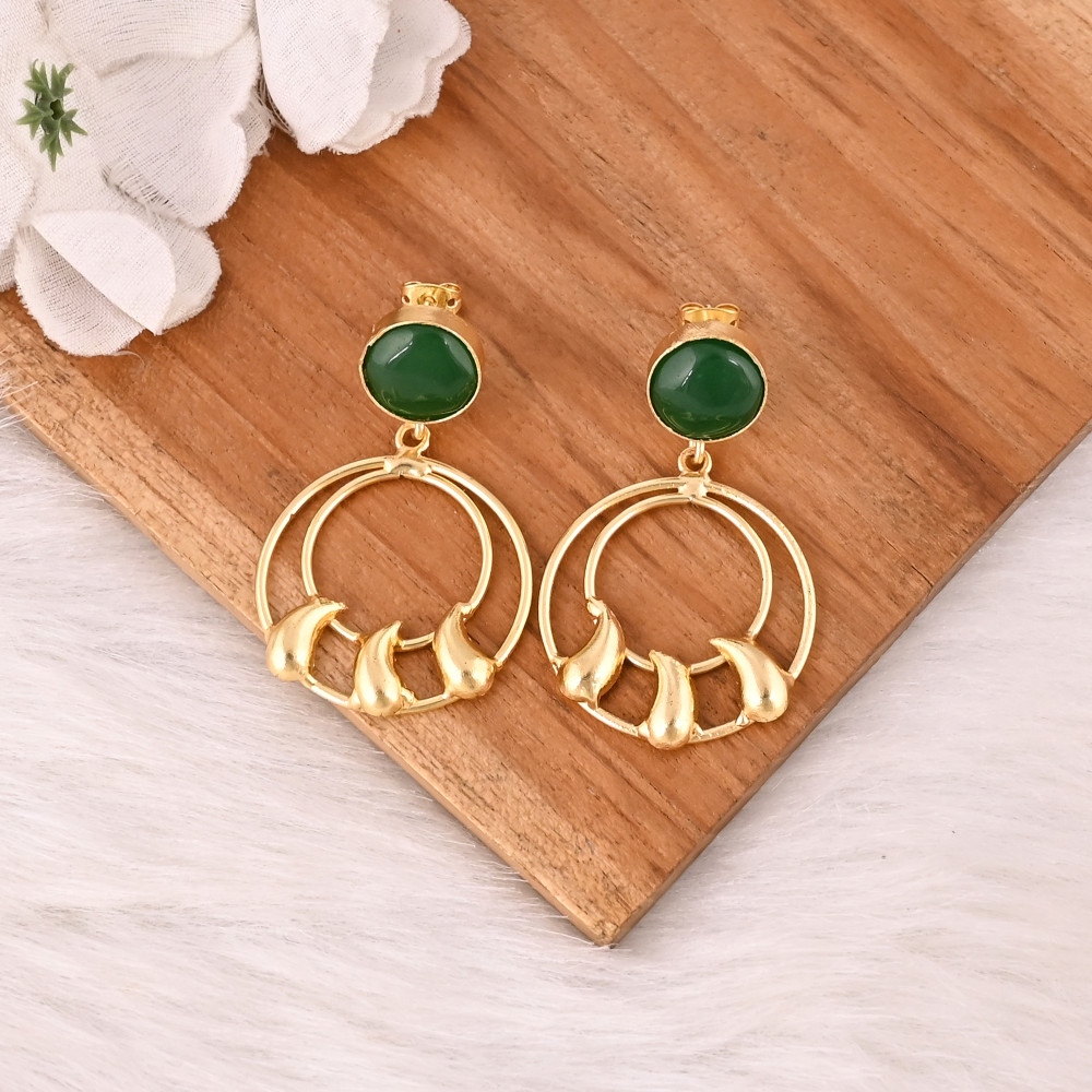 Image of Designer Green Hydro Gemstone Gold Plated Brass Drop Earrings Trendy Handmade Fashion Jewelry for Women