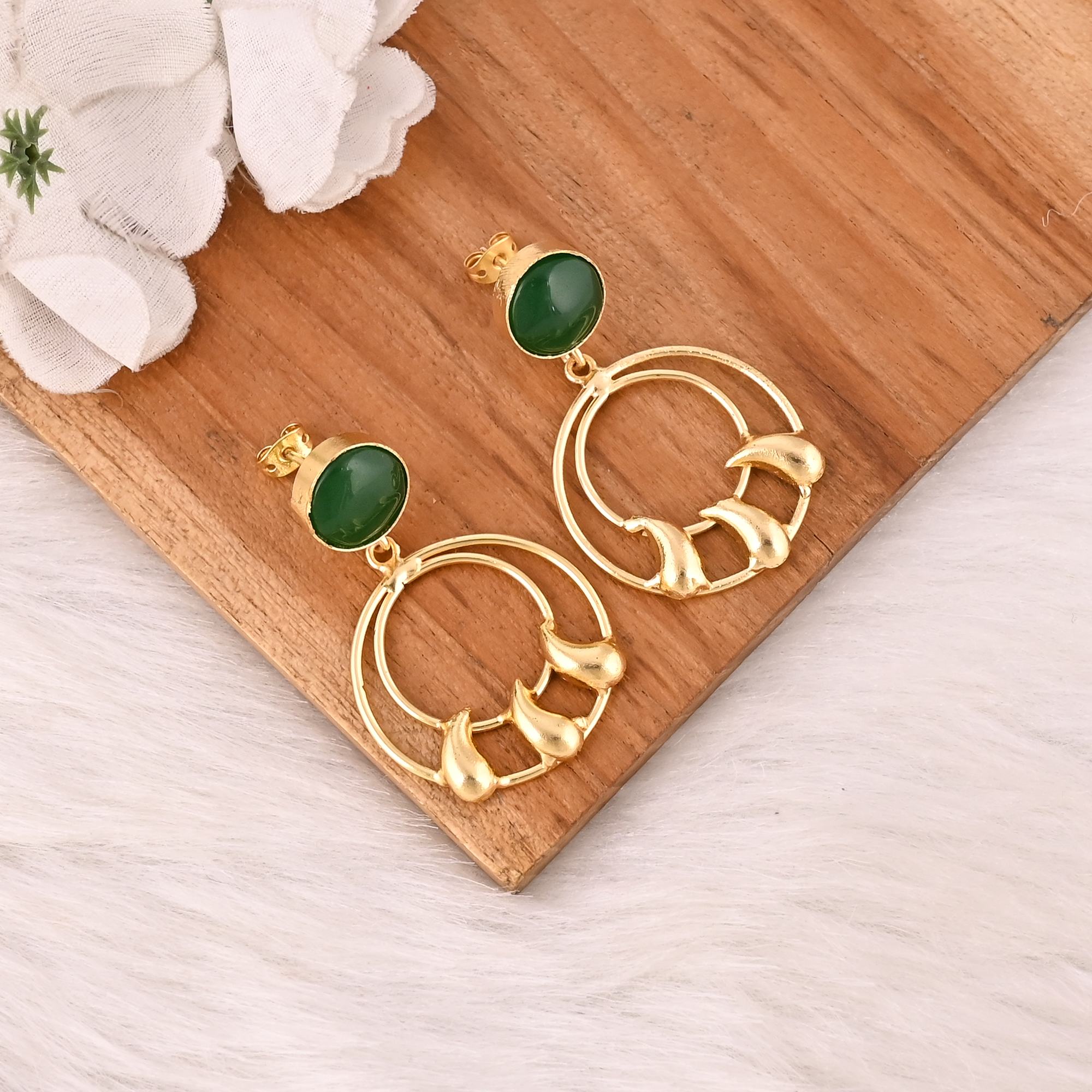 Designer Green Hydro Gemstone Gold Plated Brass Drop Earrings Trendy Handmade Fashion Jewelry for Women
