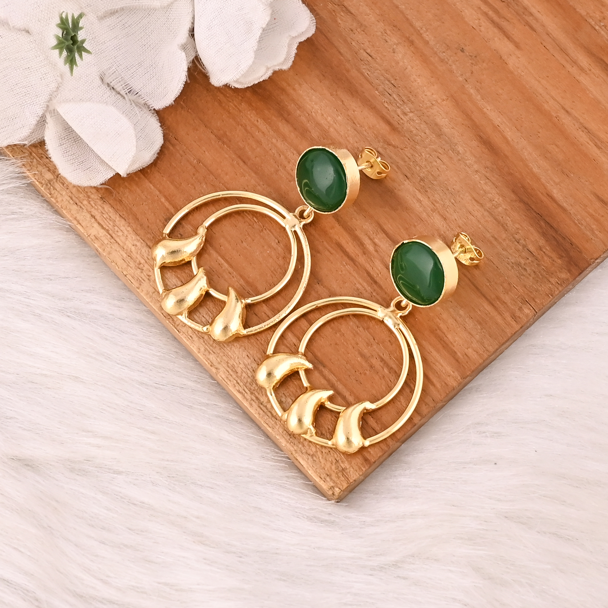 Designer Green Hydro Gemstone Gold Plated Brass Drop Earrings Trendy Handmade Fashion Jewelry for Women