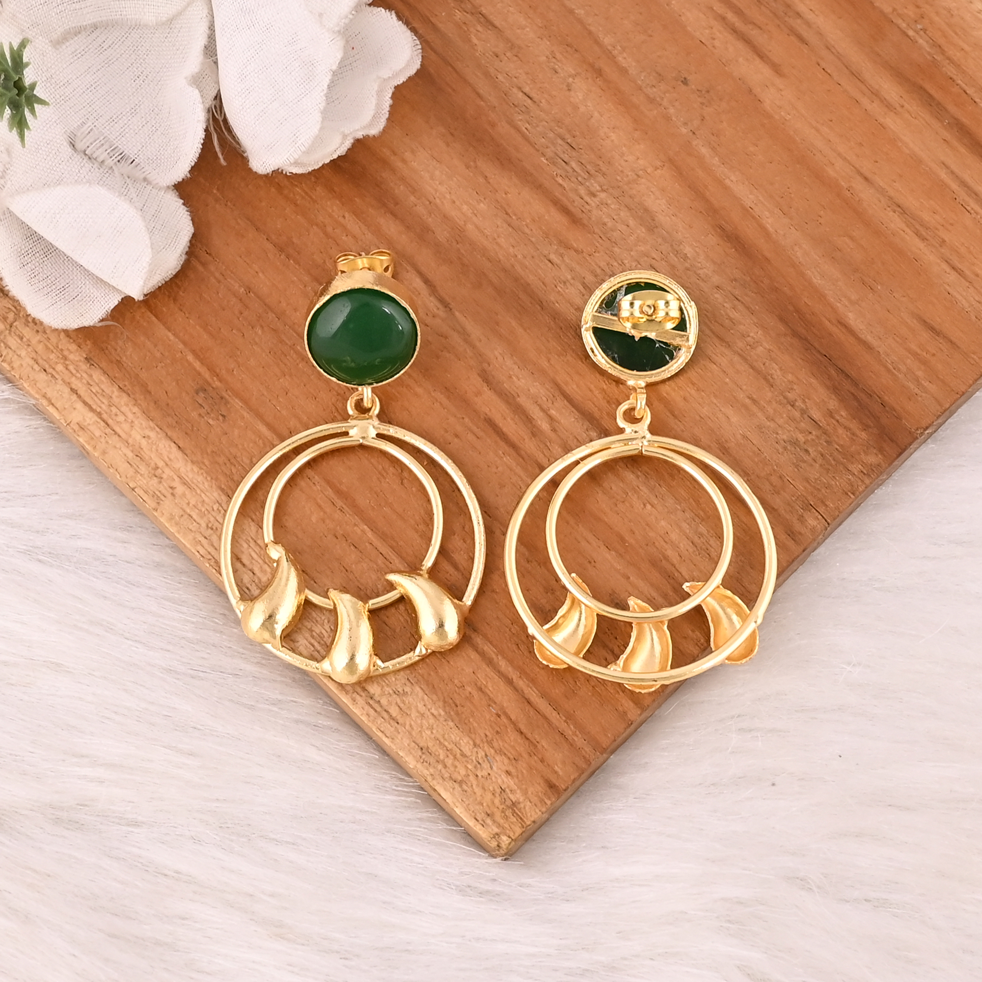 Designer Green Hydro Gemstone Gold Plated Brass Drop Earrings Trendy Handmade Fashion Jewelry for Women