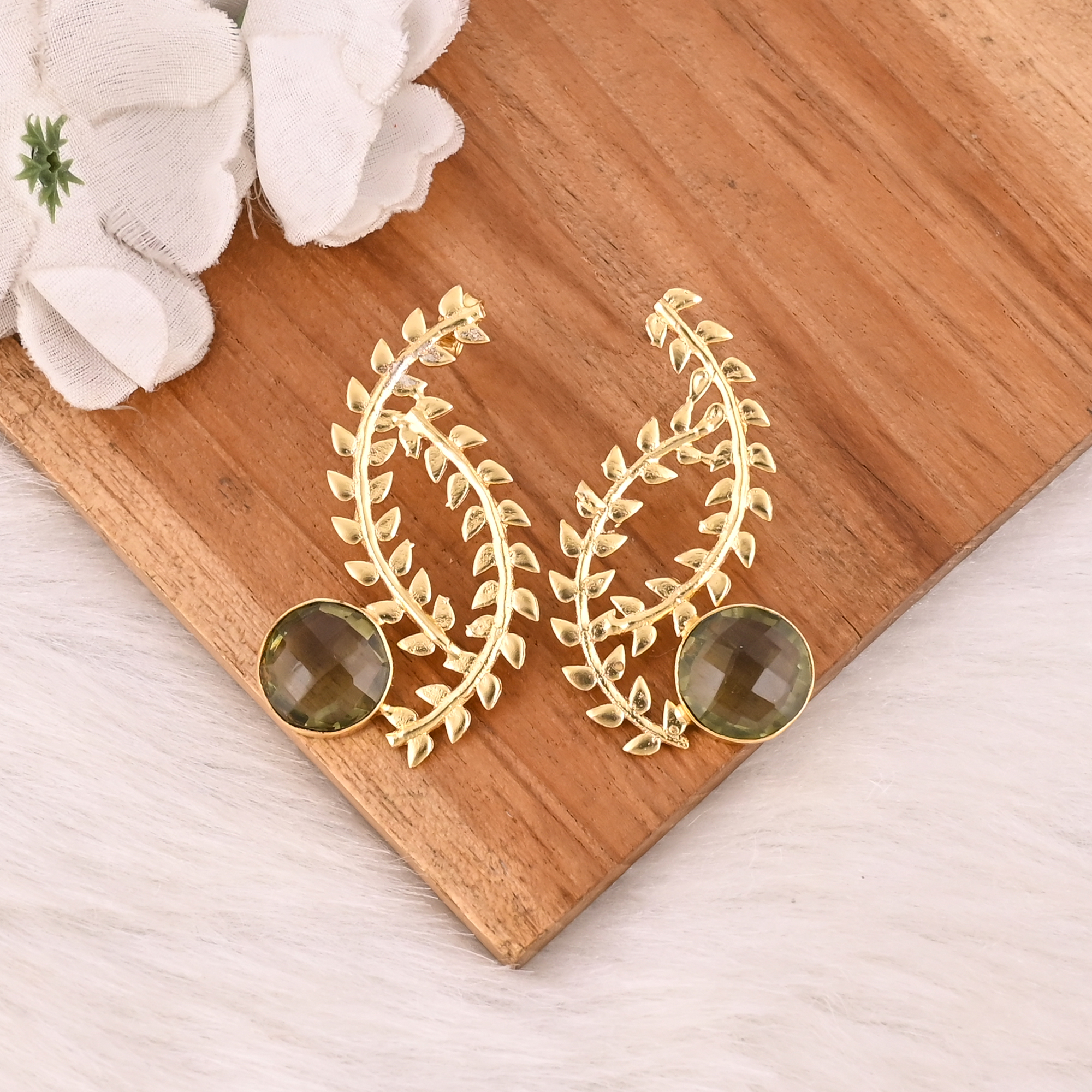 Handmade Peridot Hydro Gemstone Brass Earrings Fashion Jewelry for Women