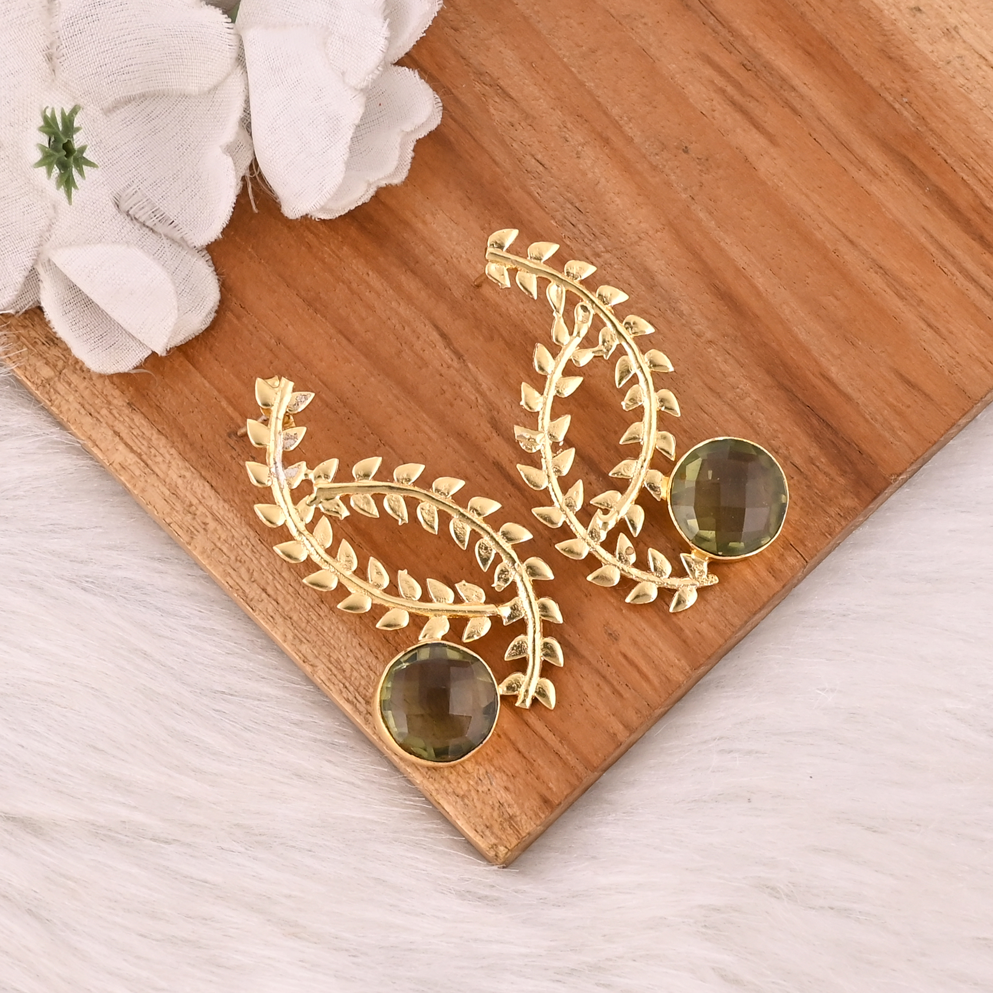 Handmade Peridot Hydro Gemstone Brass Earrings Fashion Jewelry for Women