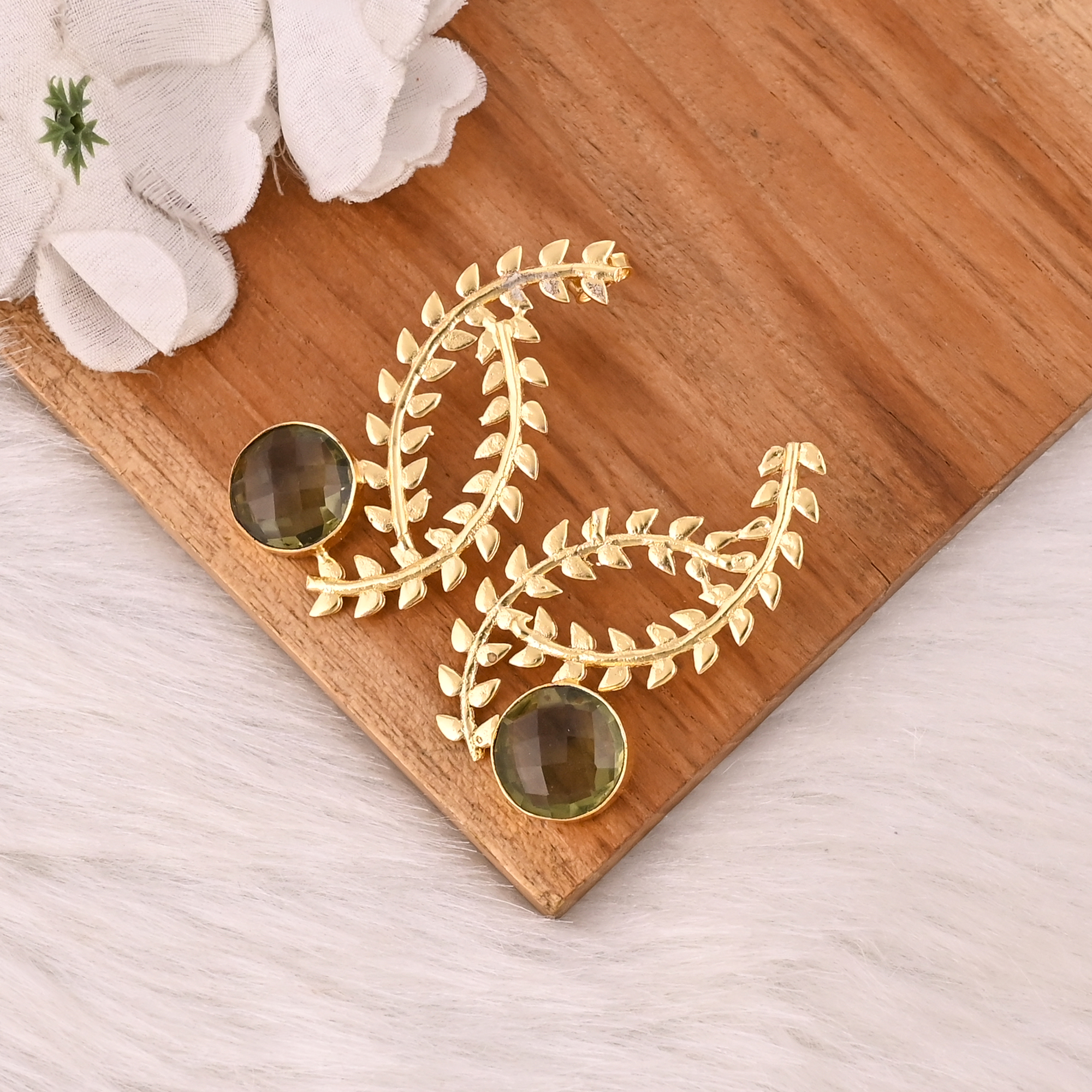Handmade Peridot Hydro Gemstone Brass Earrings Fashion Jewelry for Women