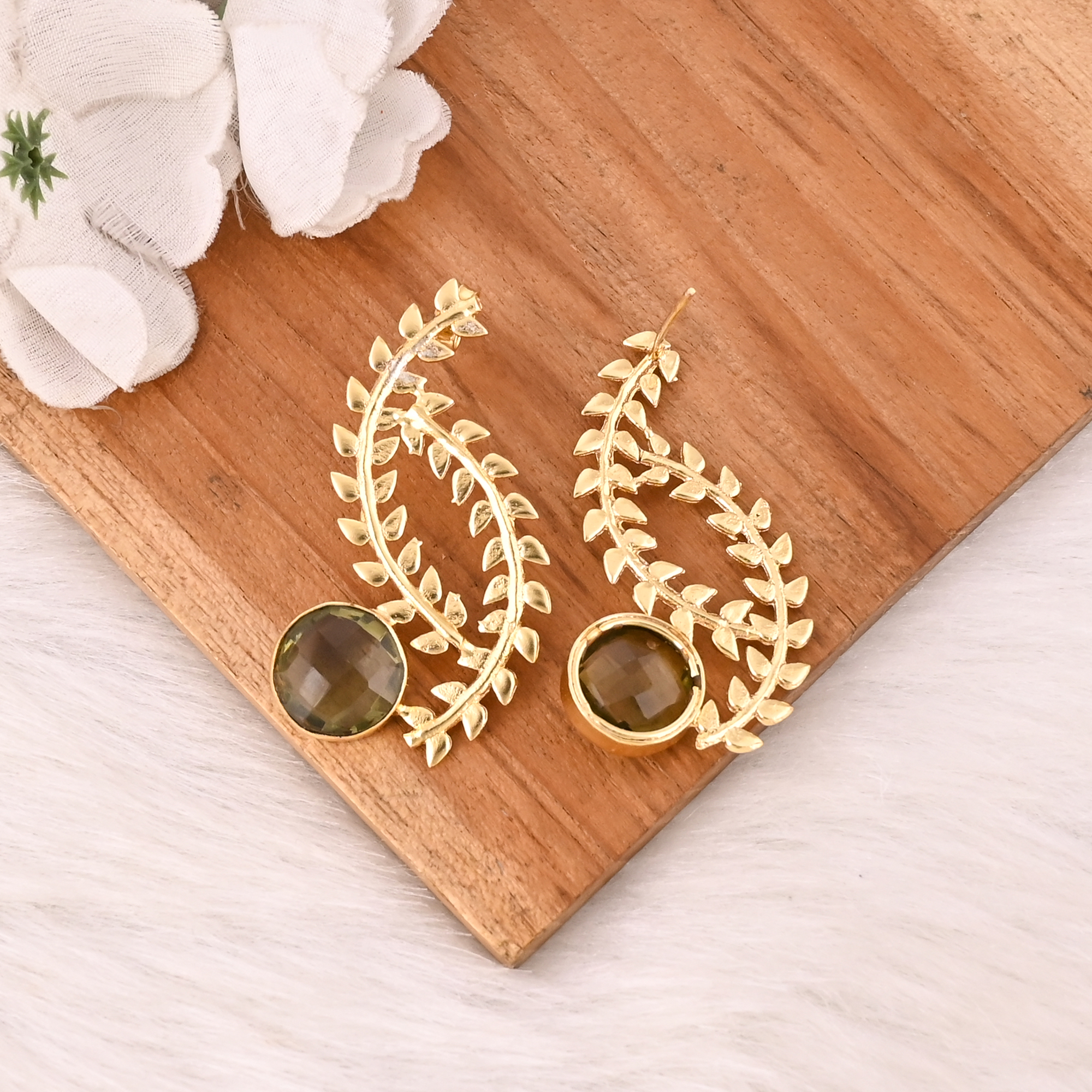 Handmade Peridot Hydro Gemstone Brass Earrings Fashion Jewelry for Women