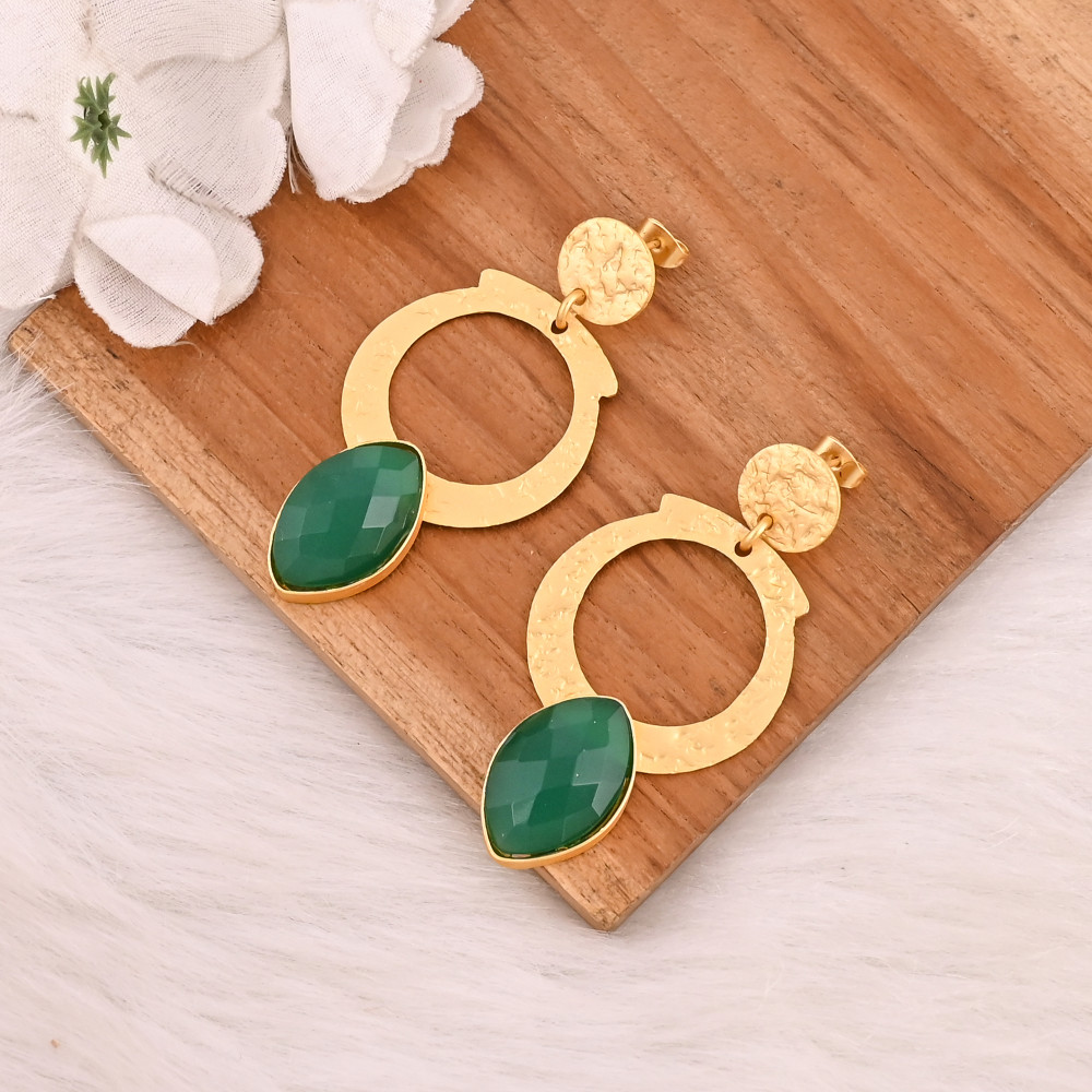 Image of Stylish Elegant Natural Green Onyx Gemstone Drop Earrings For Women