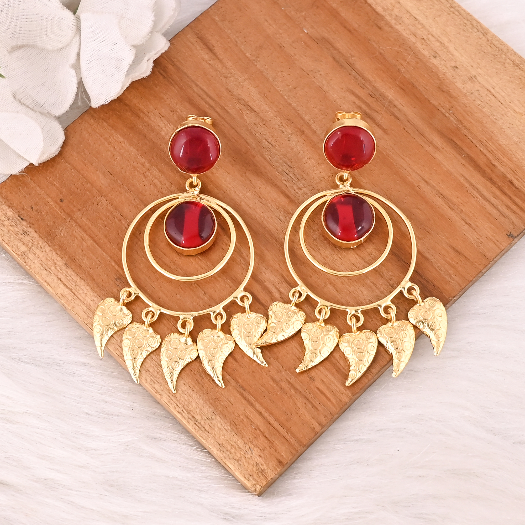 Stylish Garnet Hydro Stone Dangle Earrings Handmade Brass Jewelry for Women