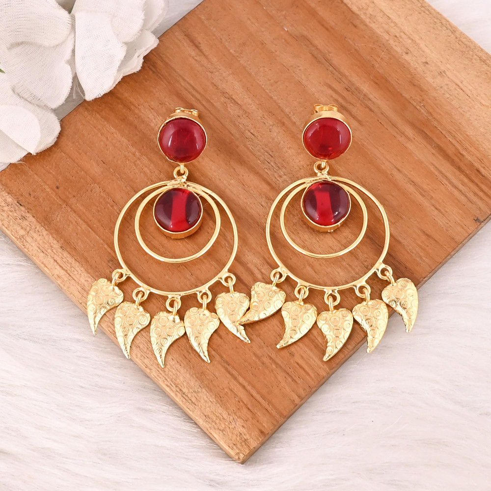Image of Stylish Garnet Hydro Stone Dangle Earrings Handmade Brass Jewelry for Women