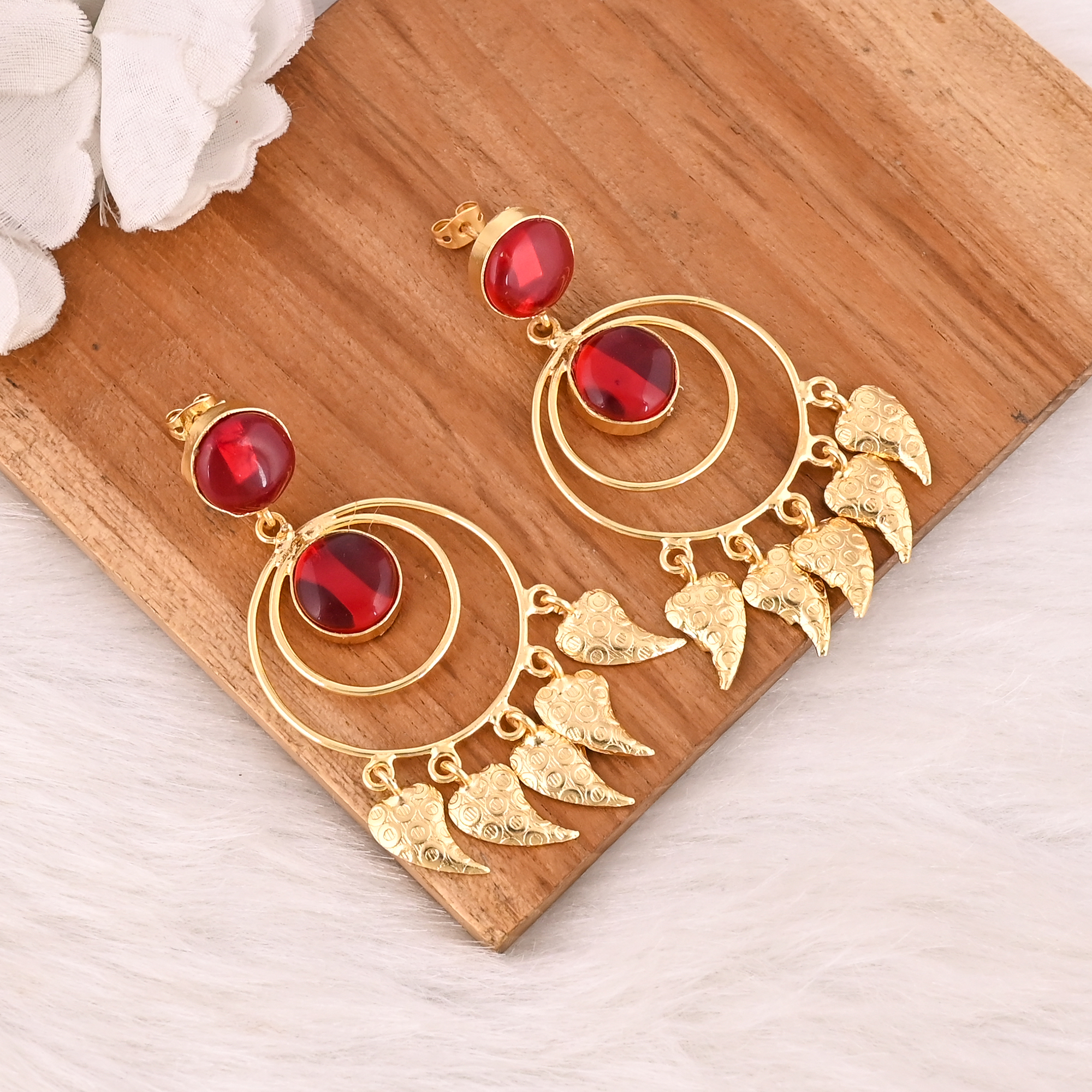 Stylish Garnet Hydro Stone Dangle Earrings Handmade Brass Jewelry for Women