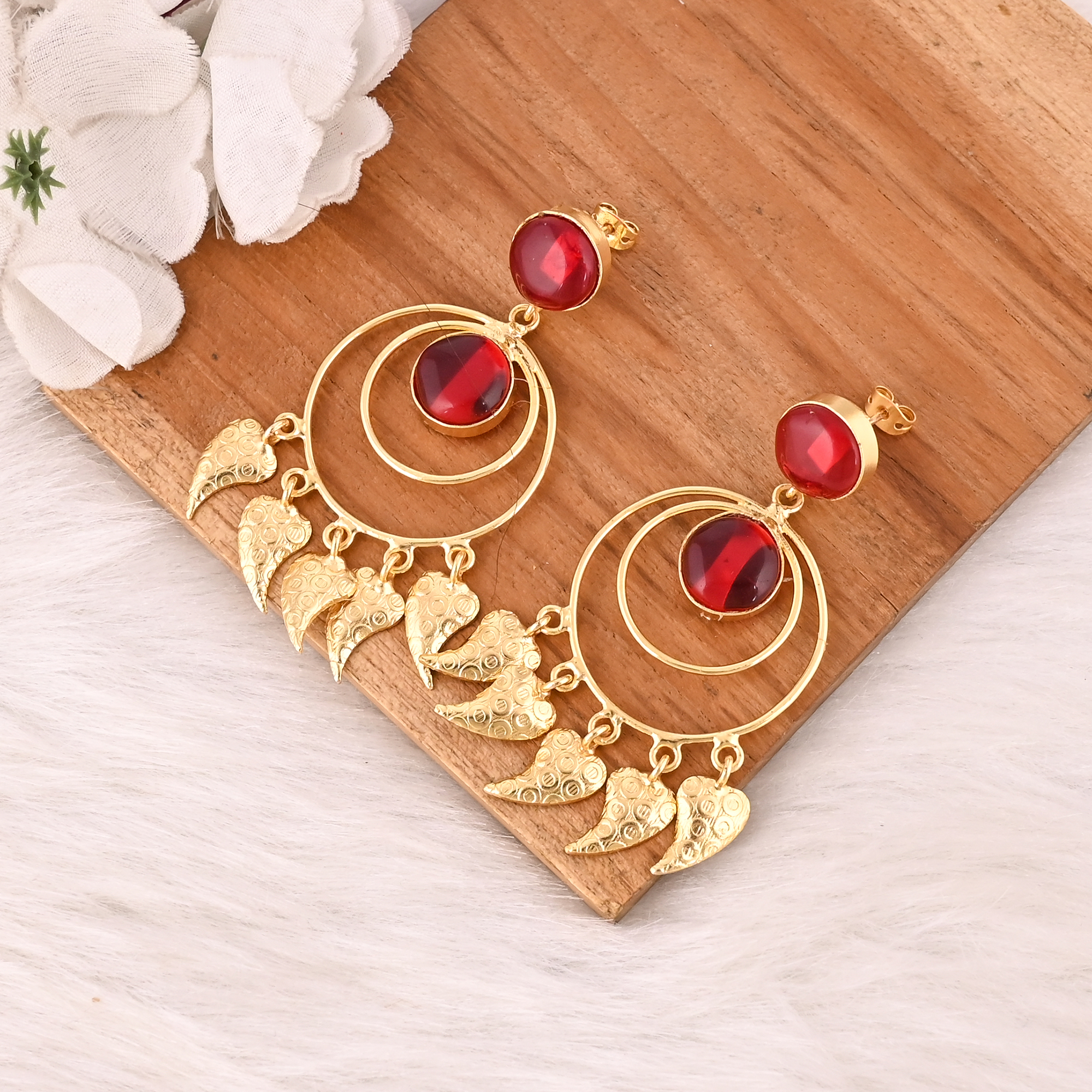 Stylish Garnet Hydro Stone Dangle Earrings Handmade Brass Jewelry for Women