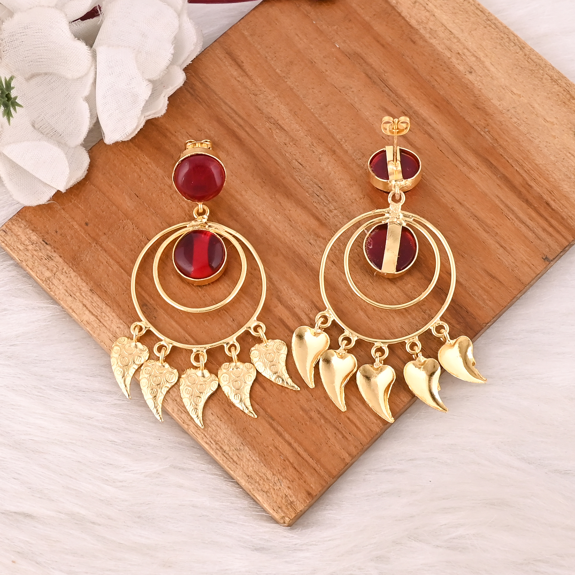 Stylish Garnet Hydro Stone Dangle Earrings Handmade Brass Jewelry for Women