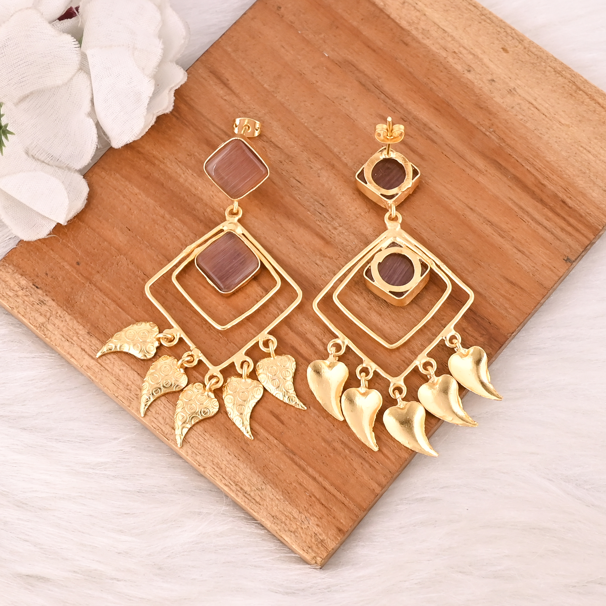 Stylish Garnet Hydro Stone Dangle Earrings Handmade Brass Jewelry for Women