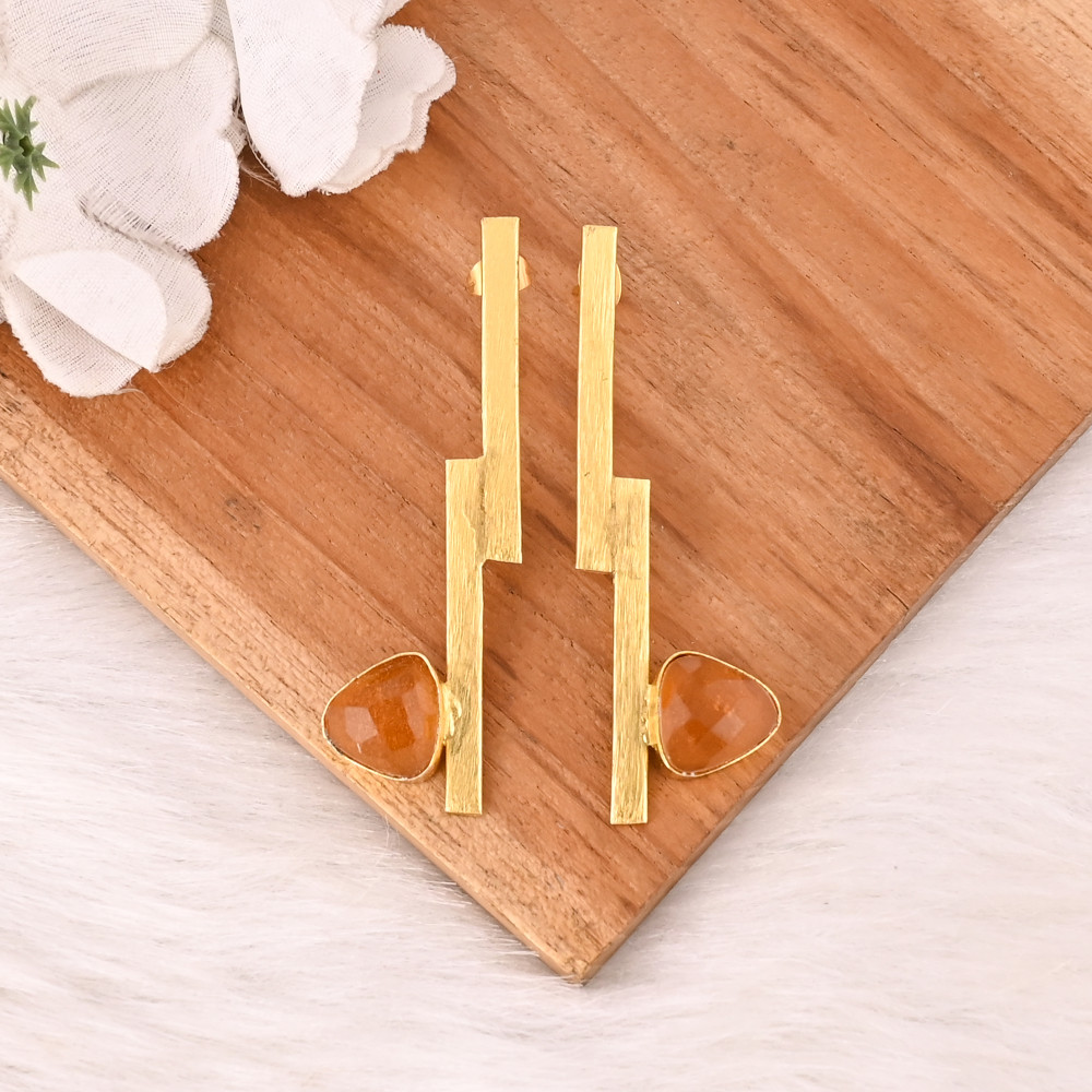 Image of Citrine Hydro Gemstone Brass Dangle Earrings Trendy Handmade Fashion Jewelry for Women