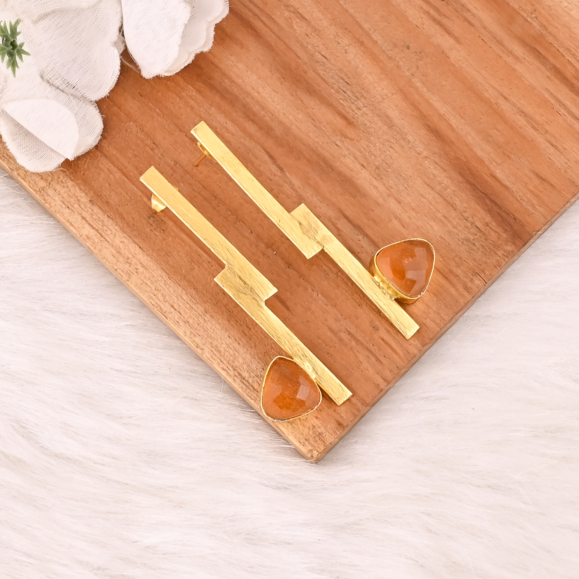 Citrine Hydro Gemstone Brass Dangle Earrings Trendy Handmade Fashion Jewelry for Women