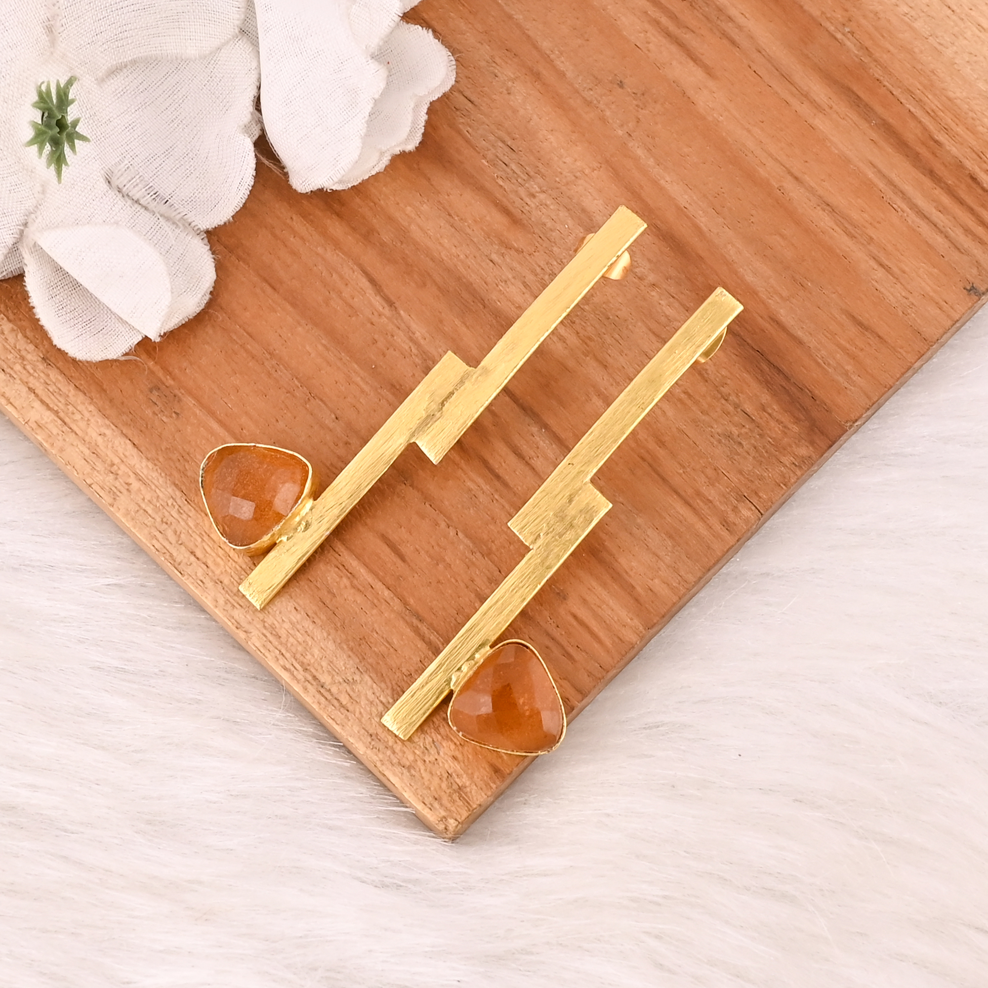 Citrine Hydro Gemstone Brass Dangle Earrings Trendy Handmade Fashion Jewelry for Women