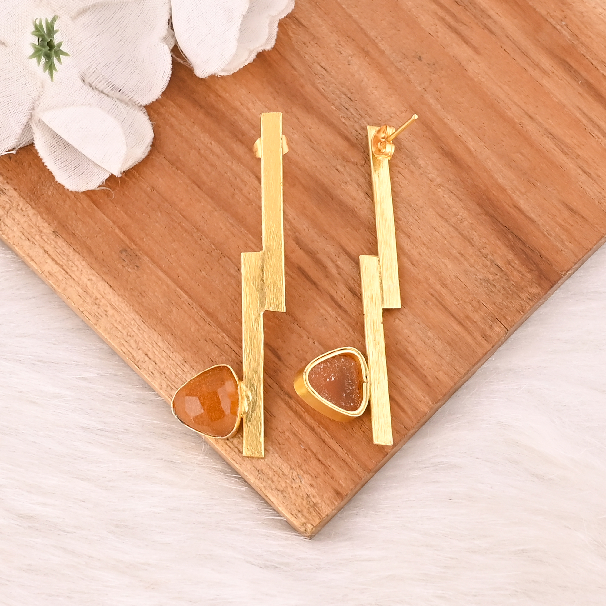 Citrine Hydro Gemstone Brass Dangle Earrings Trendy Handmade Fashion Jewelry for Women