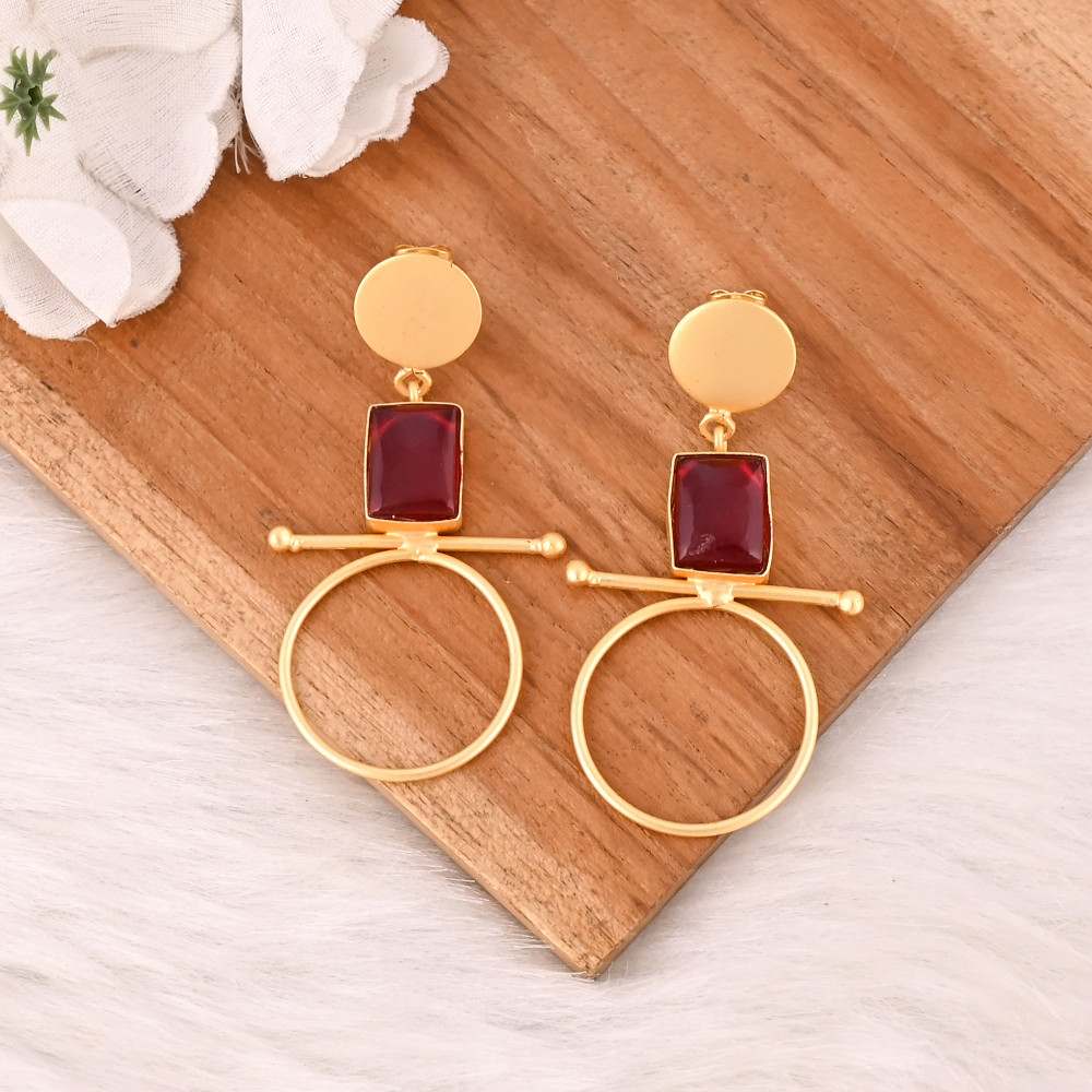 Image of Handmade Red Hydro Gemstone Brass Dangle Earrings Gold Plated Brass Fashion Jewelry for Women