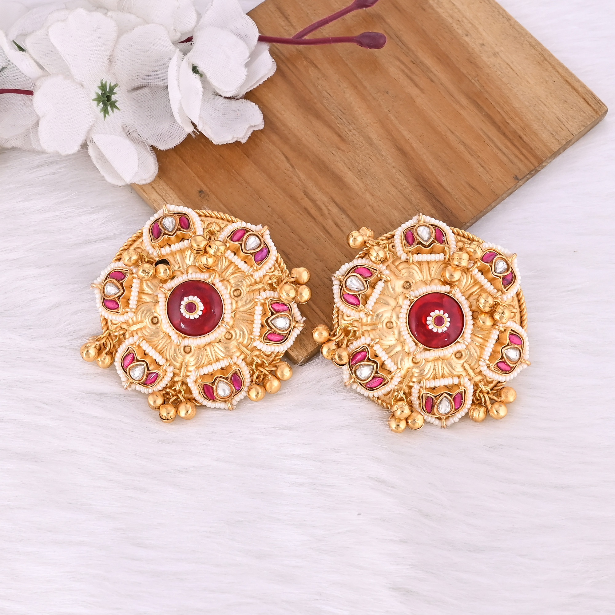 Bridesmaid Gifts Brass Gold Plated Handcrafted Stud Earrings Imitation Jewelry For Indian Wedding Fusion Jewelry