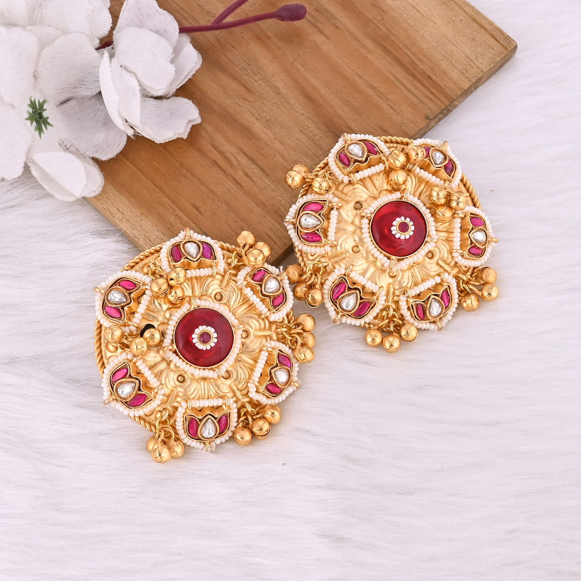 Bridesmaid Gifts Brass Gold Plated Handcrafted Stud Earrings Imitation Jewelry For Indian Wedding Fusion Jewelry