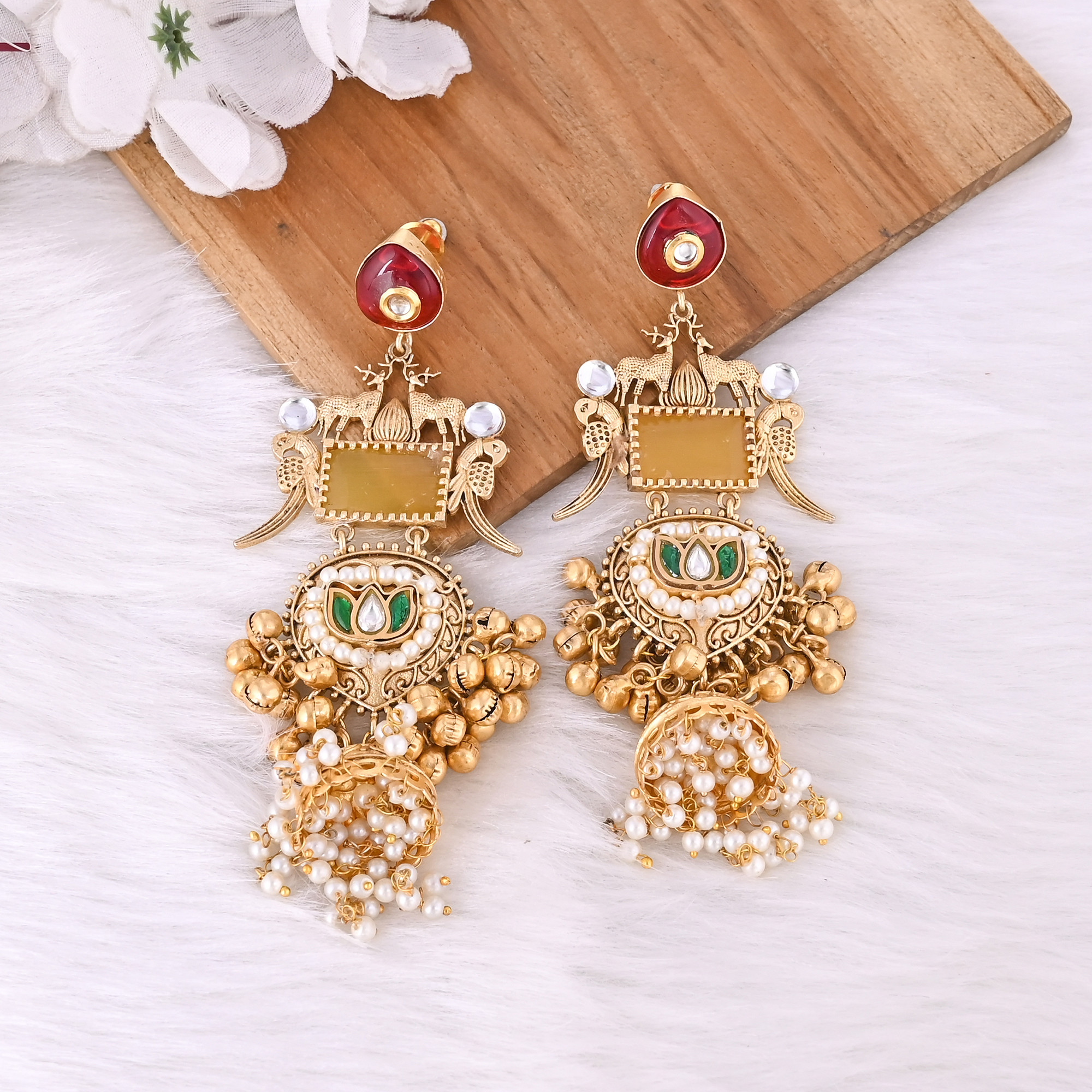 Brass Gold Finish Beautiful Designer Womens Traditional Boutique Earring Indian Jewelry Long Earring Fusion Jewelry