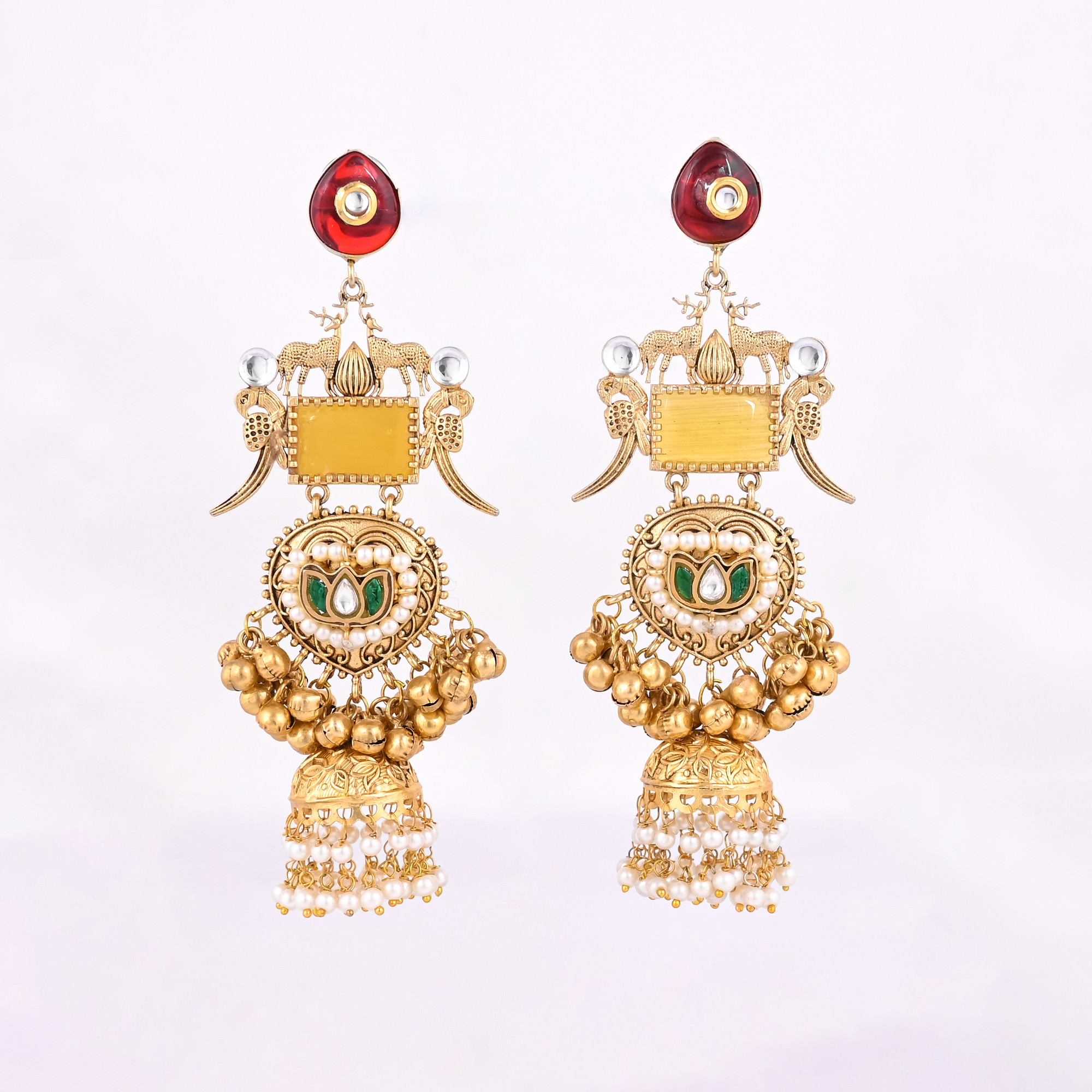 Brass Gold Finish Beautiful Designer Womens Traditional Boutique Earring Indian Jewelry Long Earring Fusion Jewelry
