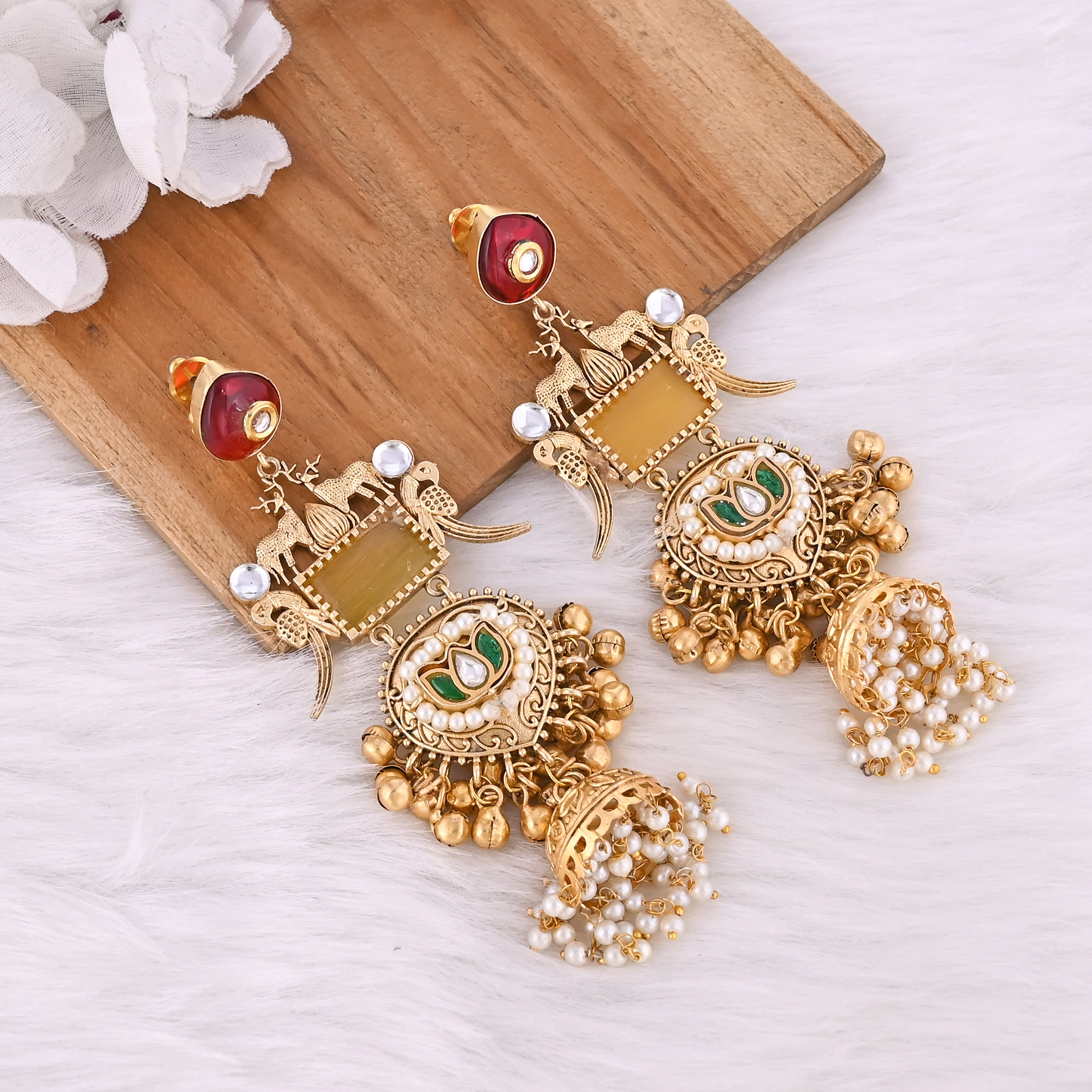 Brass Gold Finish Beautiful Designer Womens Traditional Boutique Earring Indian Jewelry Long Earring Fusion Jewelry