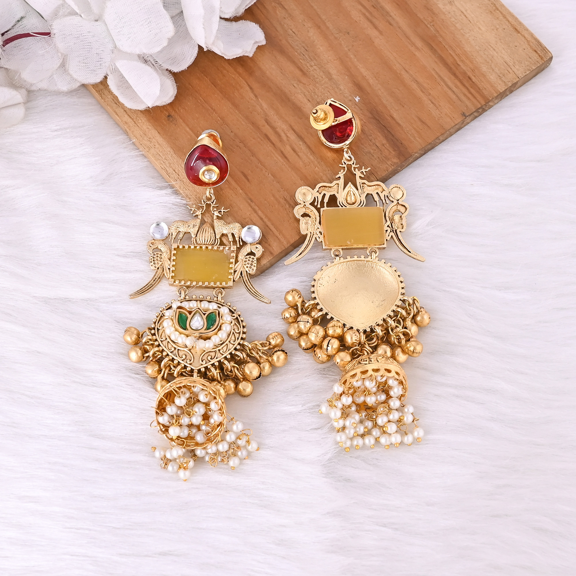 Brass Gold Finish Beautiful Designer Womens Traditional Boutique Earring Indian Jewelry Long Earring Fusion Jewelry