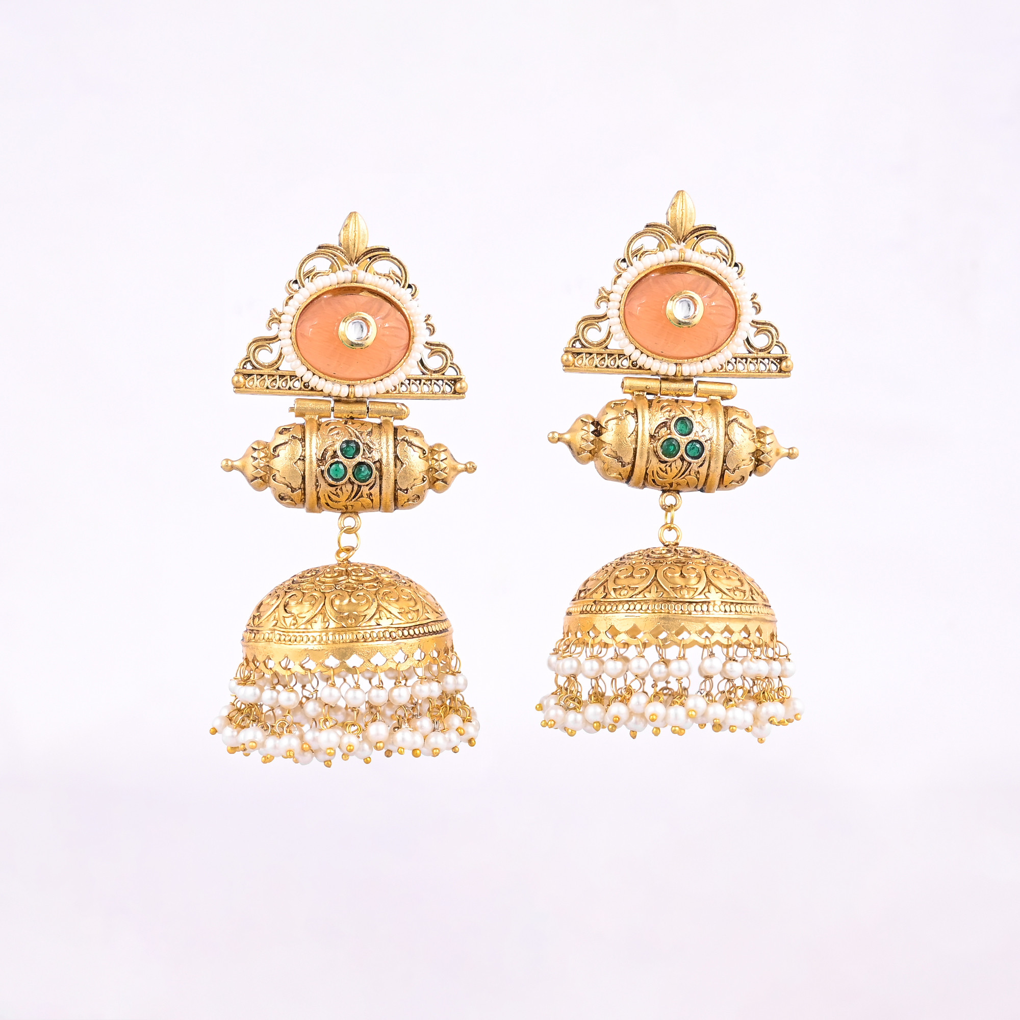 Indian Wedding Brass Gold Finish Dangler Jhumka Earring Unique Gifts Fusion Jewelry Heavy Earrings Bollywood Jewelry