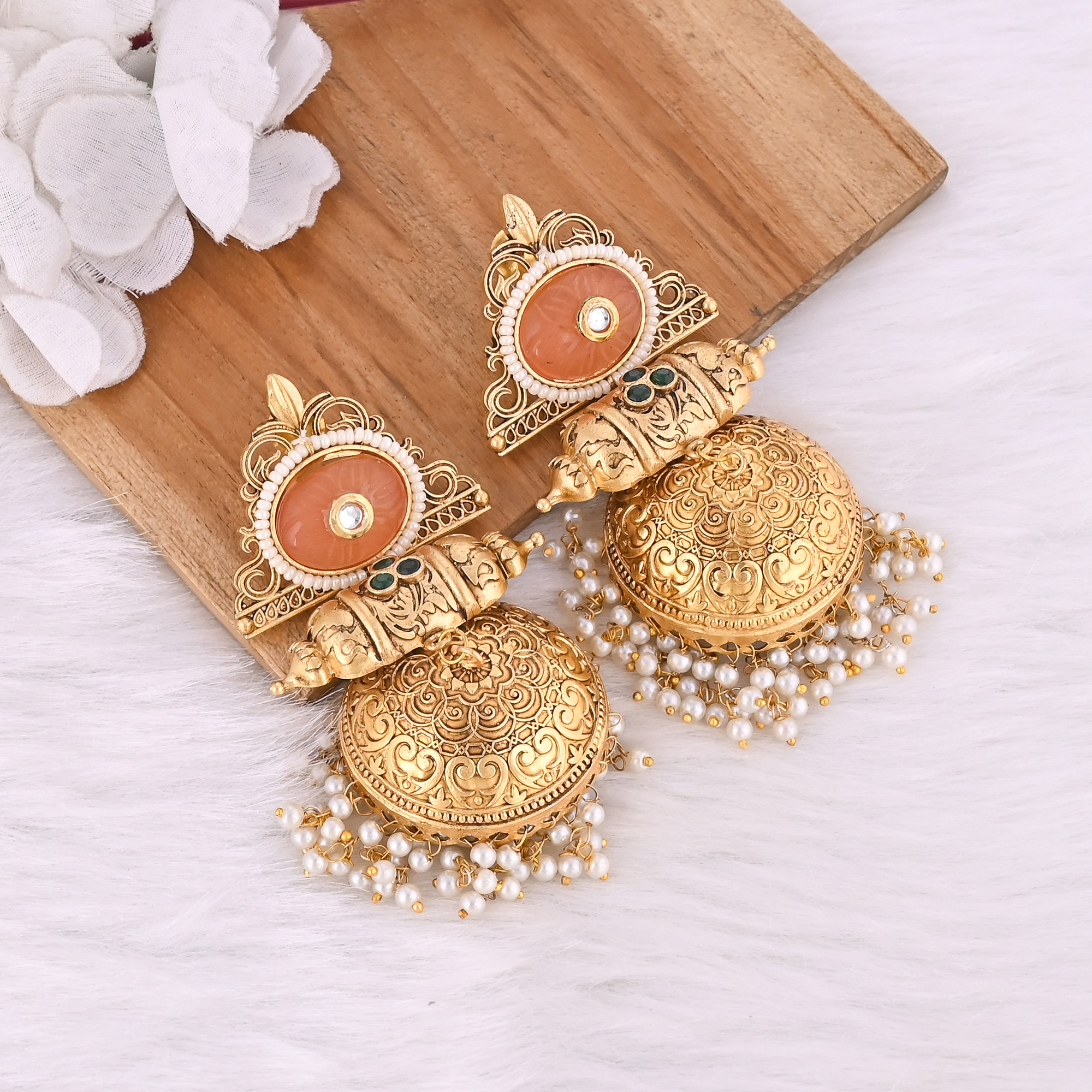 Indian Wedding Brass Gold Finish Dangler Jhumka Earring Unique Gifts Fusion Jewelry Heavy Earrings Bollywood Jewelry