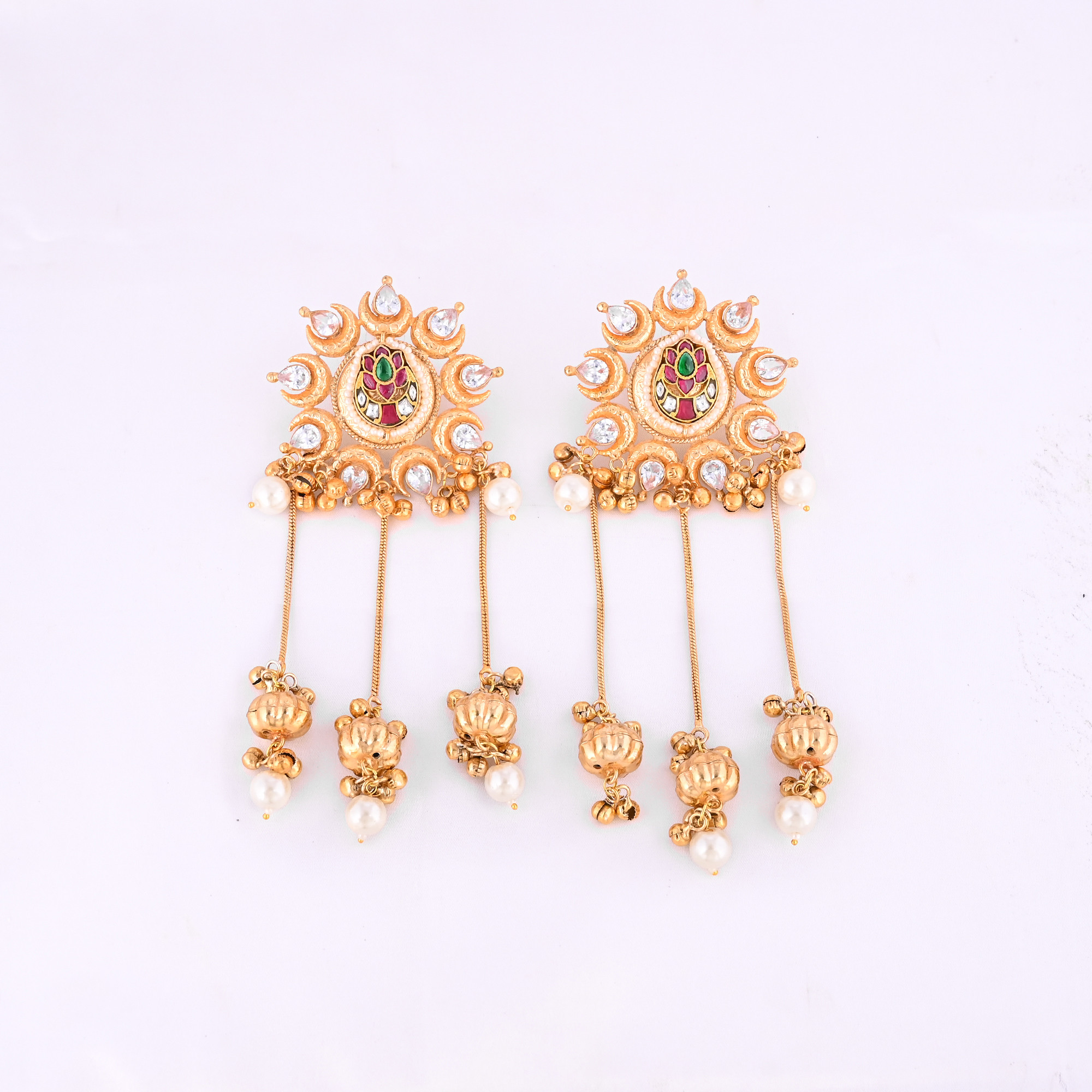 Indian Bollywood Brass Gold Finish Fusion Earrings Handmade Stud Beads Earrings Imitation Jewelry For Wedding