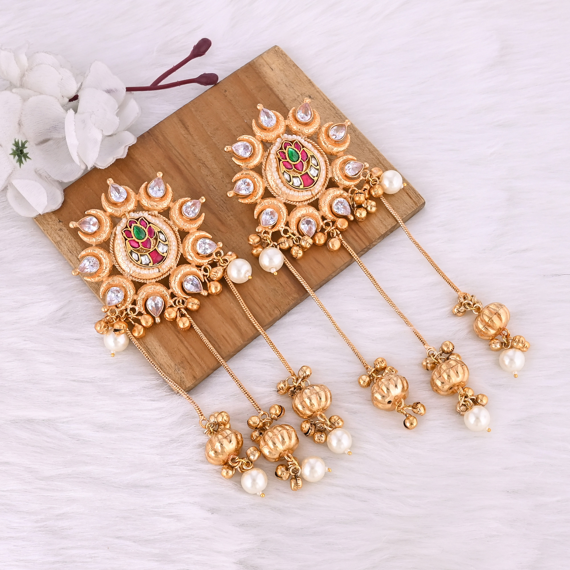 Indian Bollywood  Brass Gold Finish Fusion Earrings Handmade Stud Beads Earrings Imitation Jewelry For Wedding