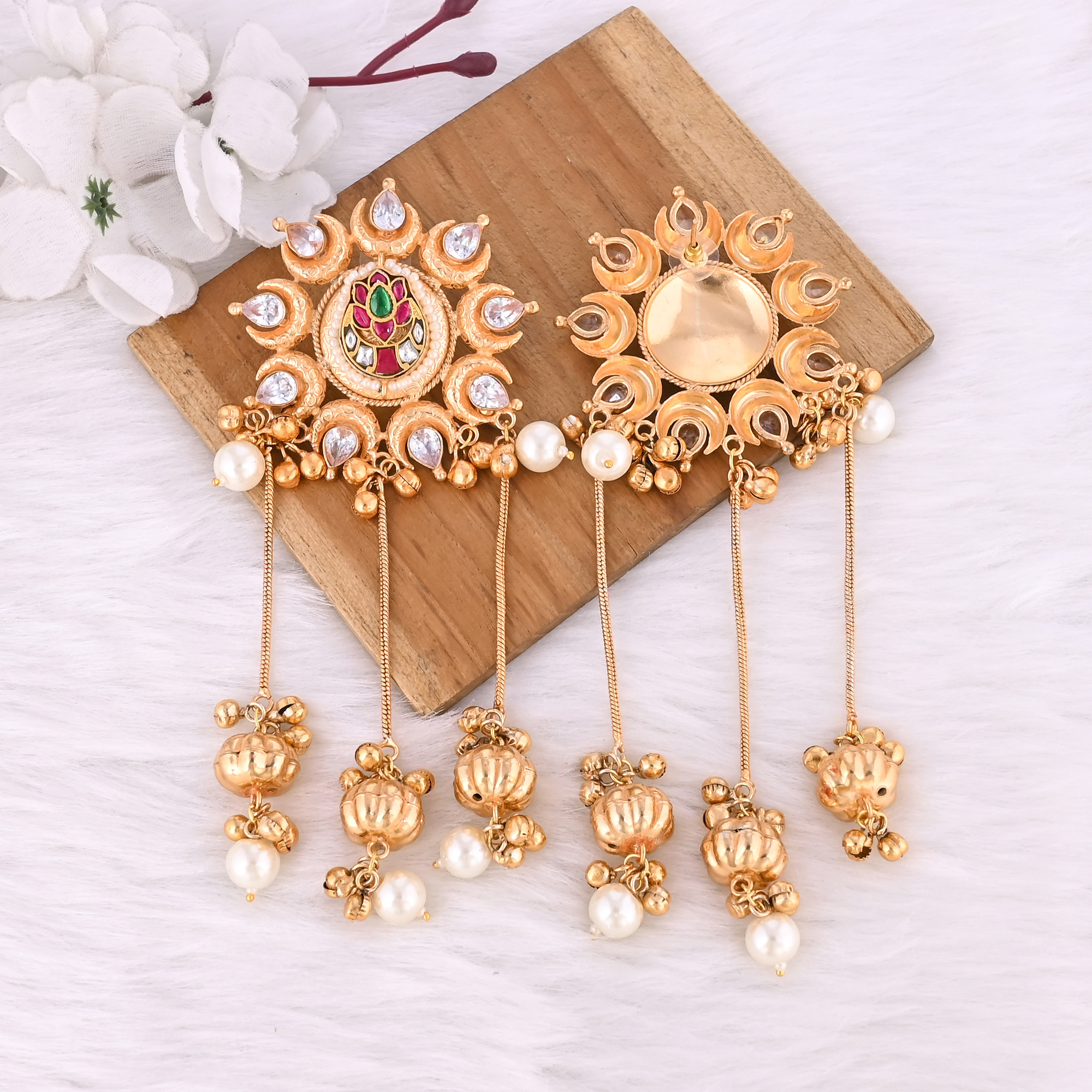 Indian Bollywood Brass Gold Finish Fusion Earrings Handmade Stud Beads Earrings Imitation Jewelry For Wedding
