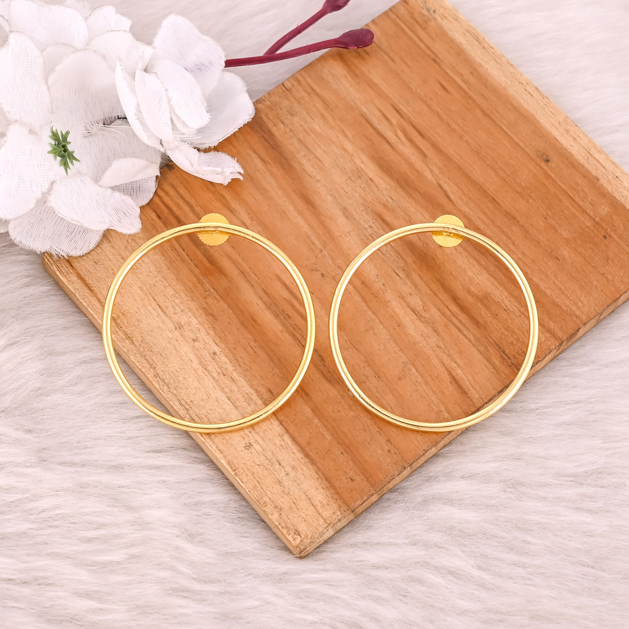Brass Yellow Gold Plated Round Circle Handmade Earring Anniversary Gift Wholesale Lot 25 Pairs