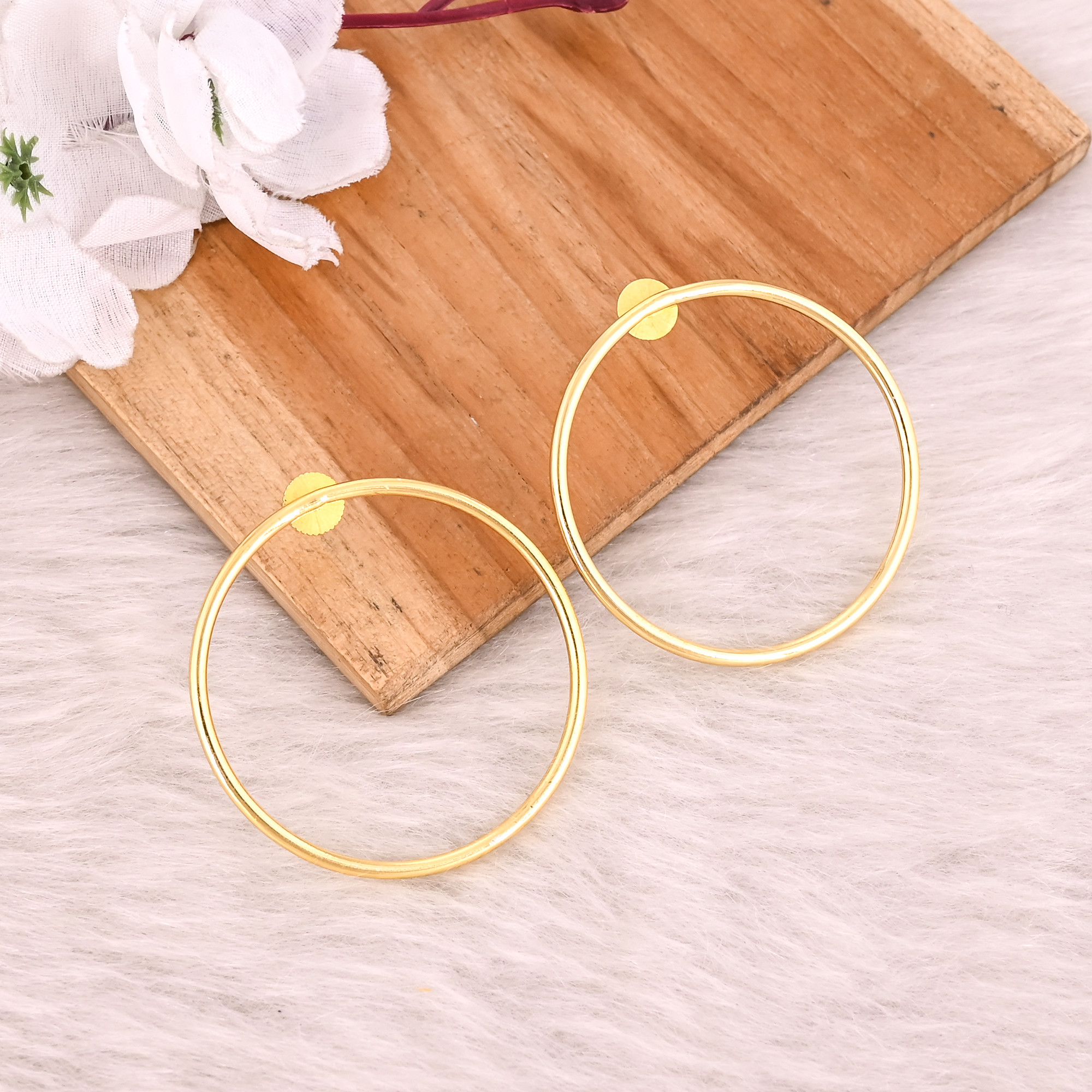 Brass Yellow Gold Plated Round Circle Handmade Earring Anniversary Gift Wholesale Lot 25 Pairs