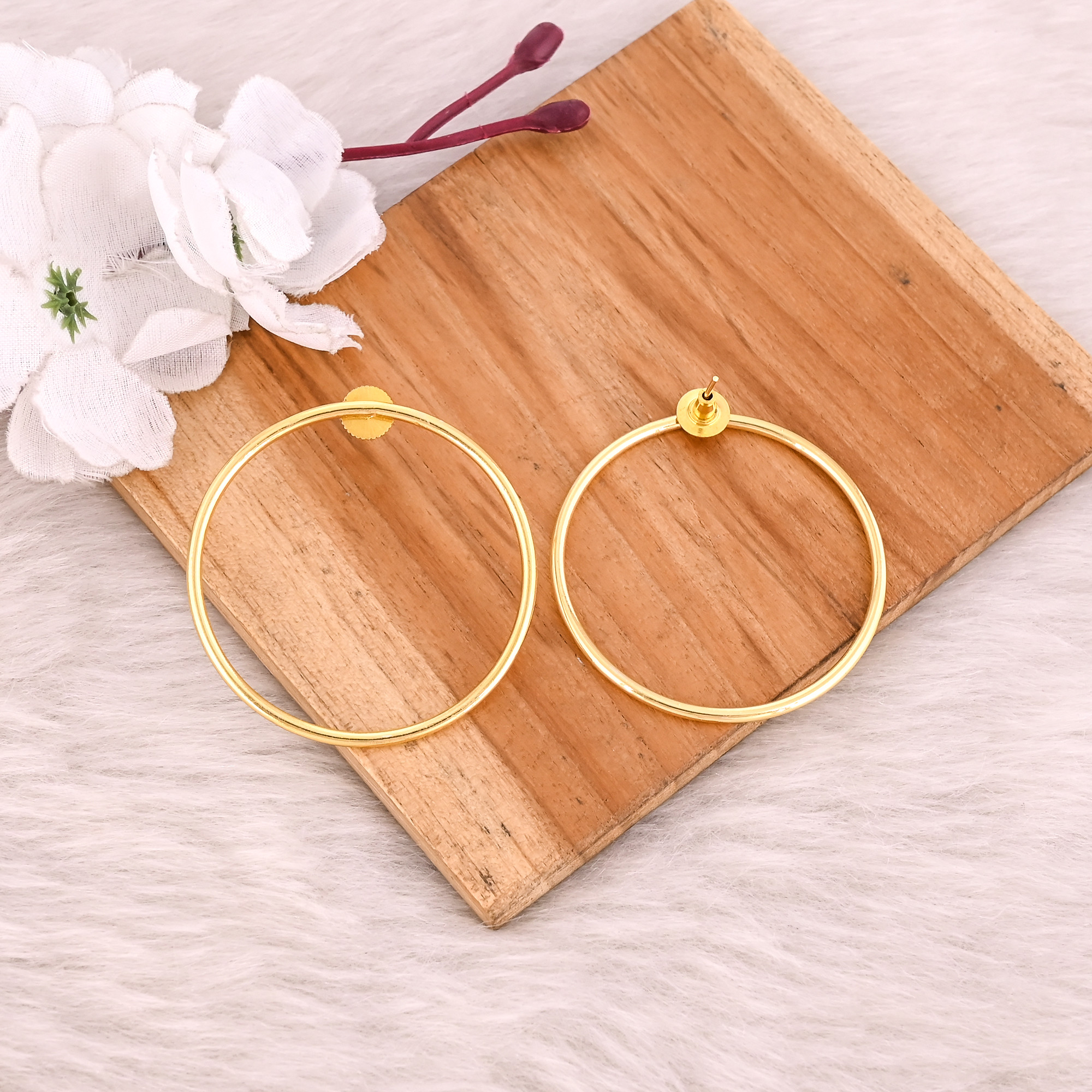 Brass Yellow Gold Plated Round Circle Handmade Earring Anniversary Gift Wholesale Lot 25 Pairs
