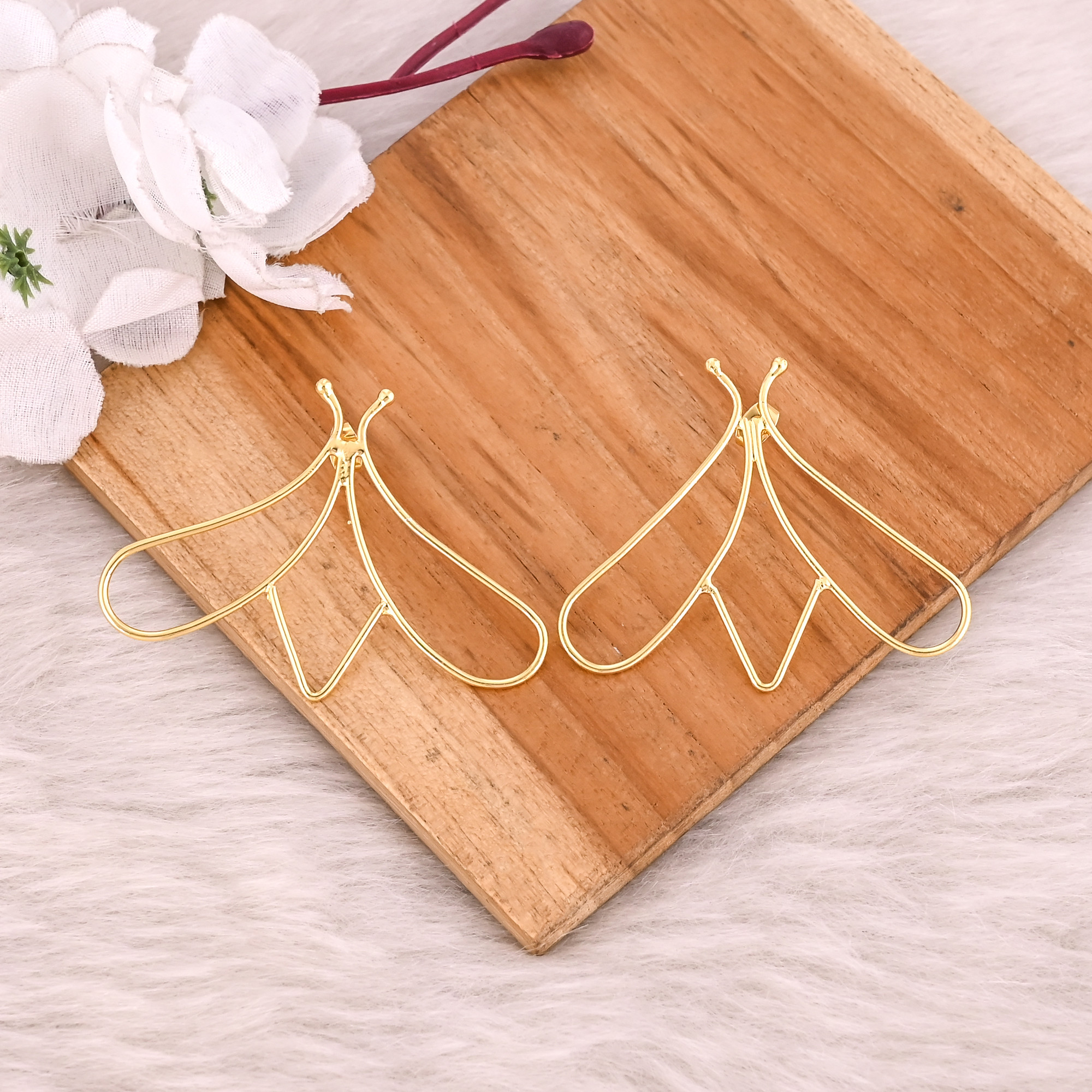 Brass Yellow Gold Plated Handmade Designer Stud Earring Wholesale Lot 25 Pairs