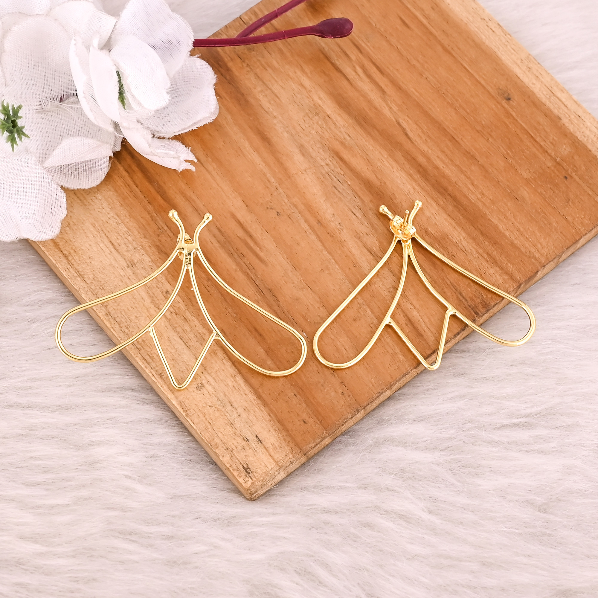 Brass Yellow Gold Plated Handmade Designer Stud Earring Wholesale Lot 25 Pairs