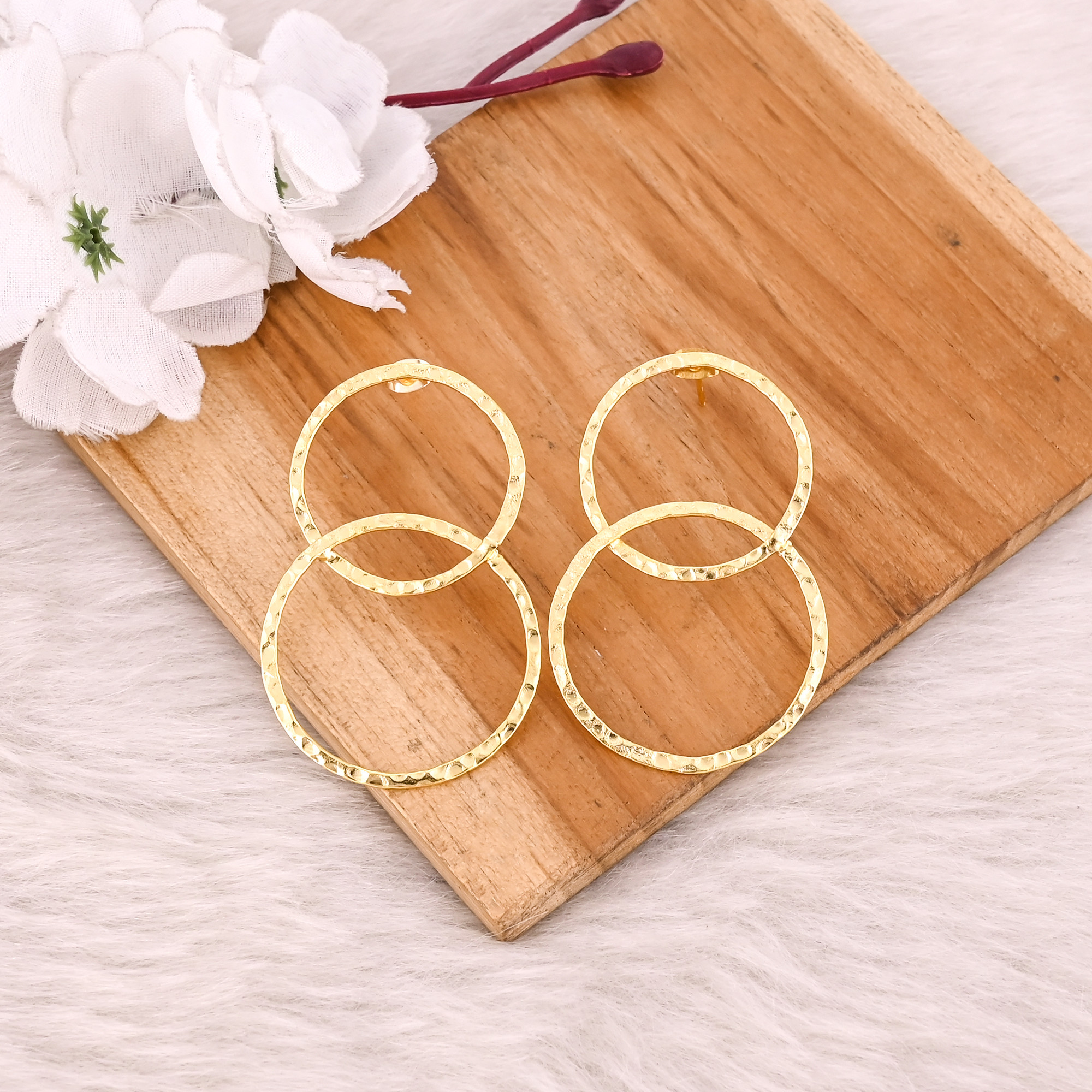 Brass Yellow Gold Plated Round Circle Dainty Handmade Designer Earring Wholesale lot 25 Pairs