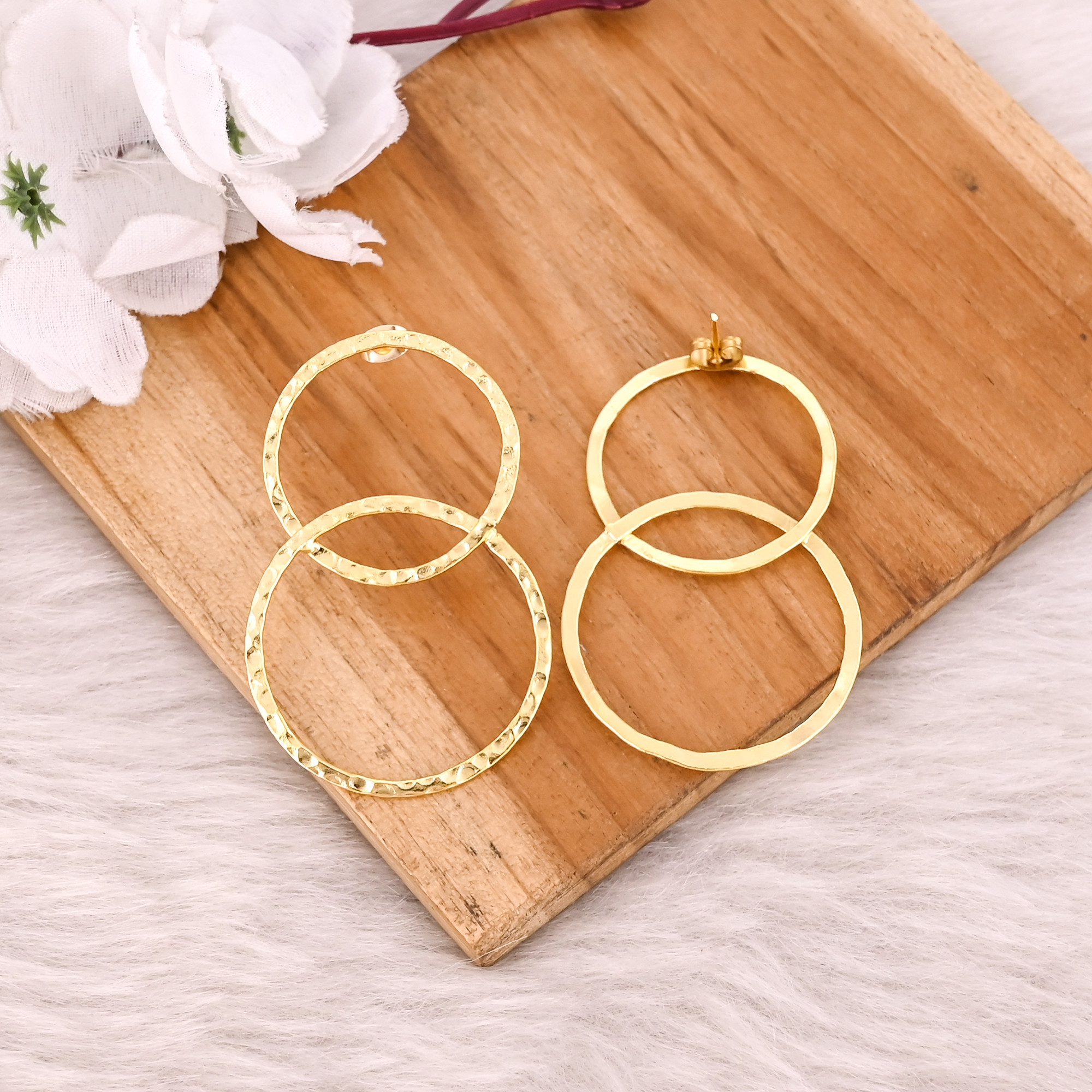 Brass Yellow Gold Plated Round Circle Dainty Handmade Designer Earring Wholesale lot 25 Pairs