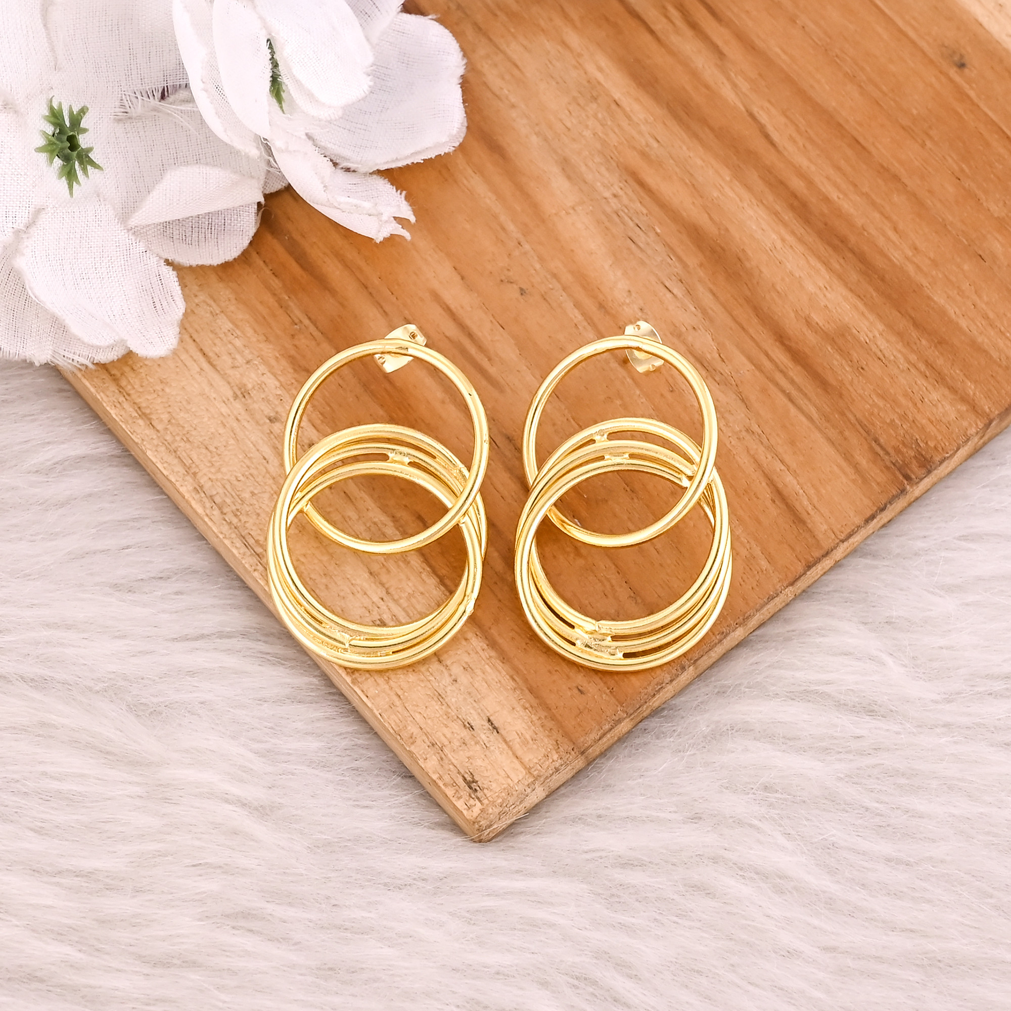 Wholesale Lot 2 Pairs Yellow Gold Plated Handmade Round Circle Earring Unique Gifts