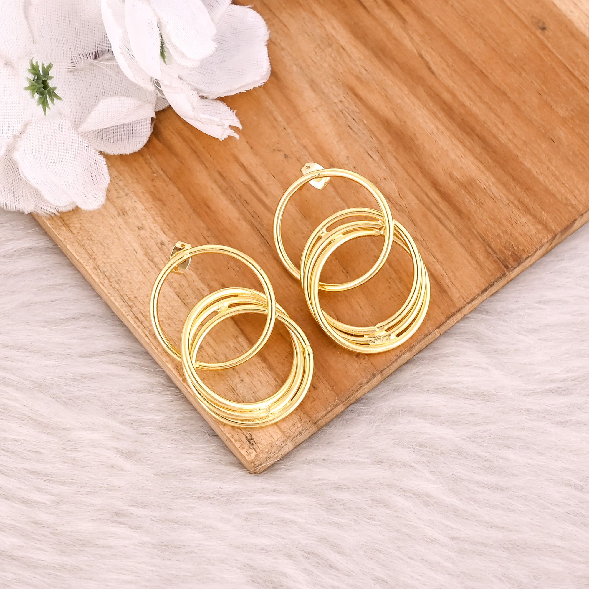 Wholesale Lot 2 Pairs Yellow Gold Plated Handmade Round Circle Earring Unique Gifts