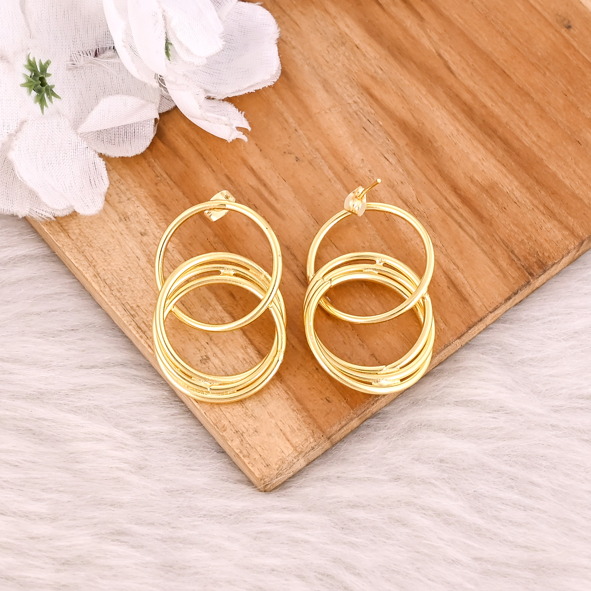 Wholesale Lot 2 Pairs Yellow Gold Plated Handmade Round Circle Earring Unique Gifts