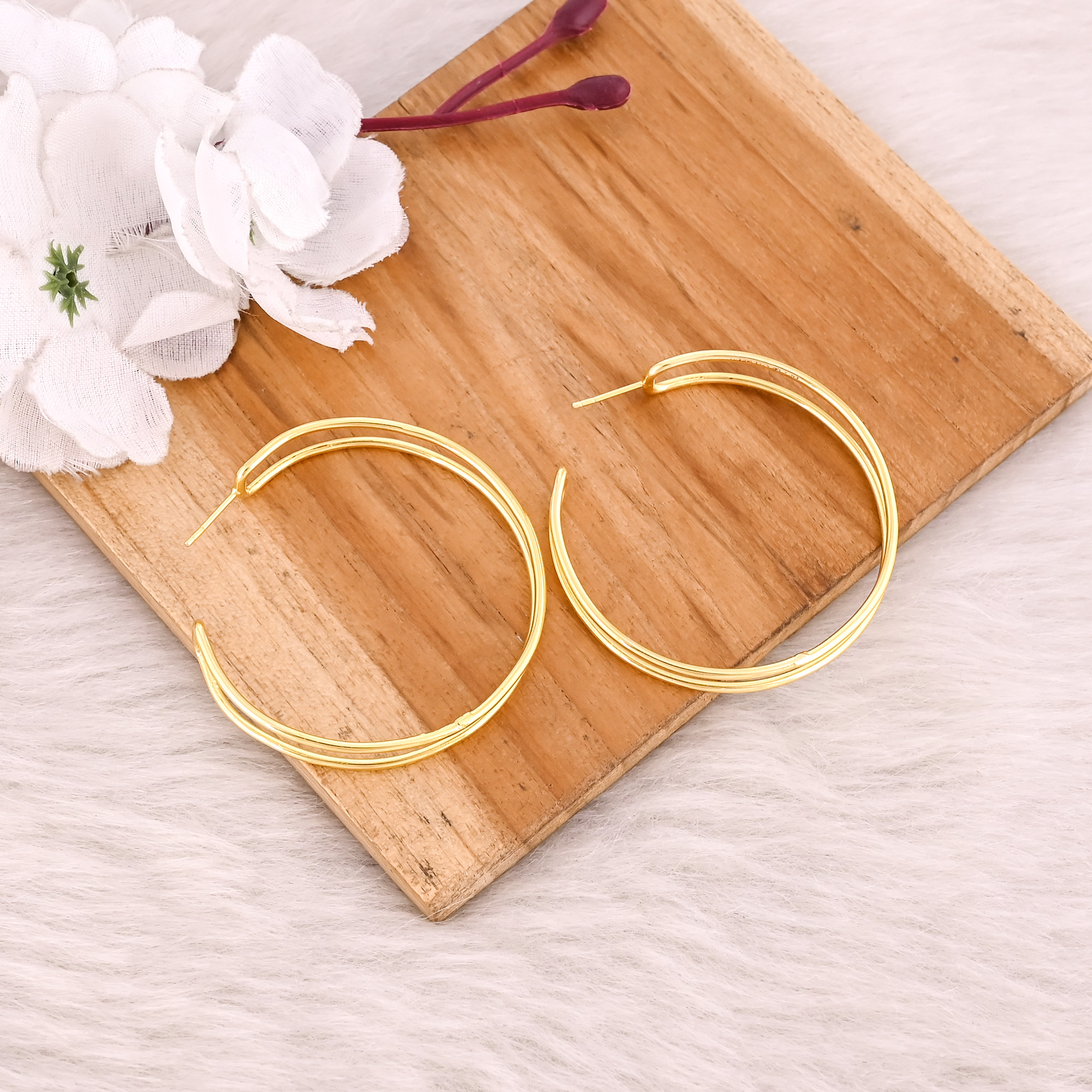 Yellow Gold Plated Brass Handmade Designer Hoops Earring Fashionable Earring Wholesale Lot 25 Pairs