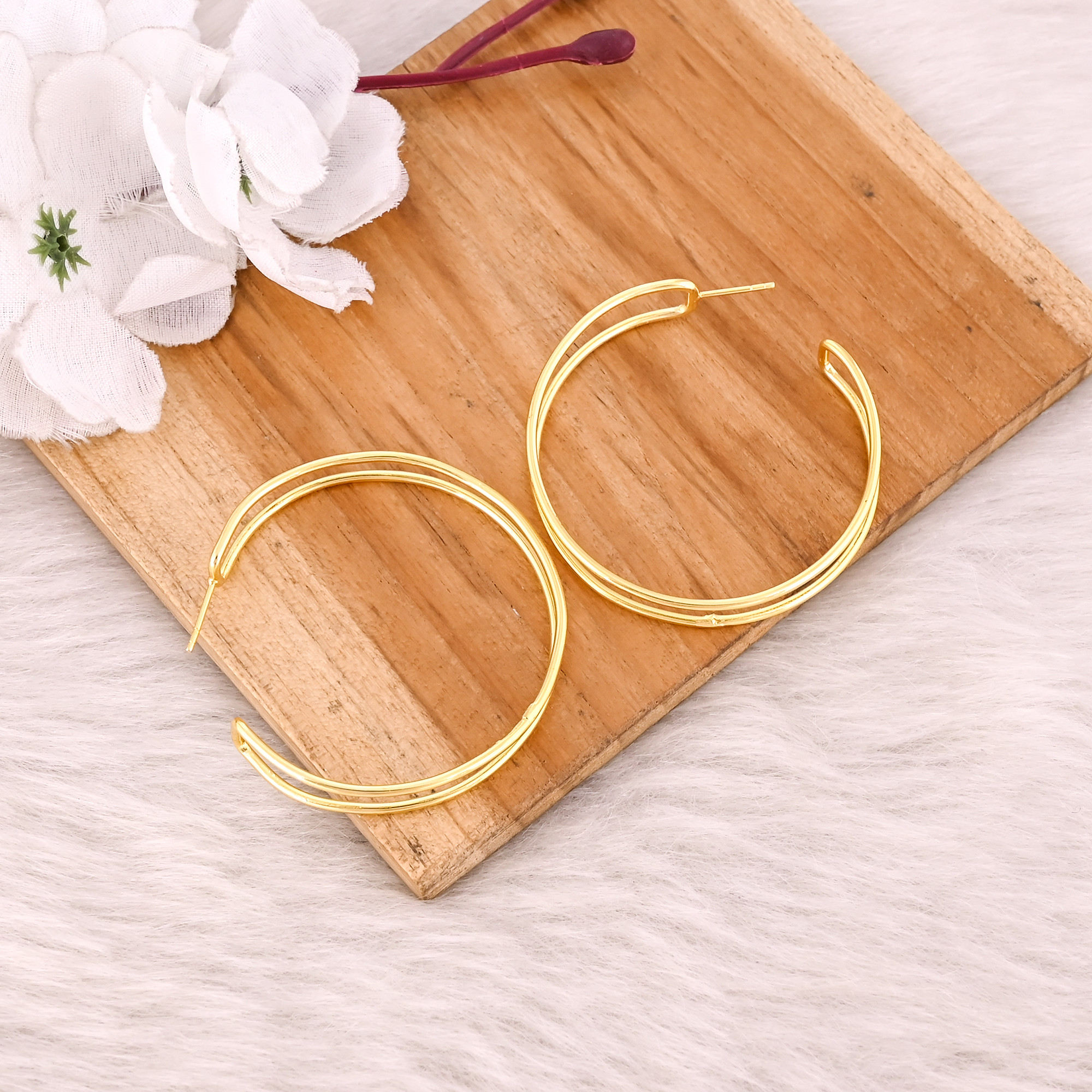Yellow Gold Plated Brass Handmade Designer Hoops Earring Fashionable Earring Wholesale Lot 25 Pairs