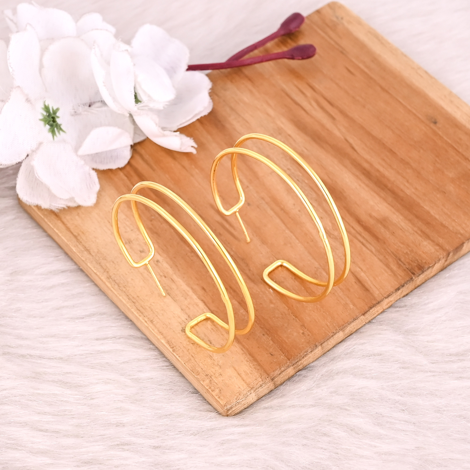 Yellow Gold Plated Brass Handmade Designer Hoops Earring Fashionable Earring Wholesale Lot 25 Pairs