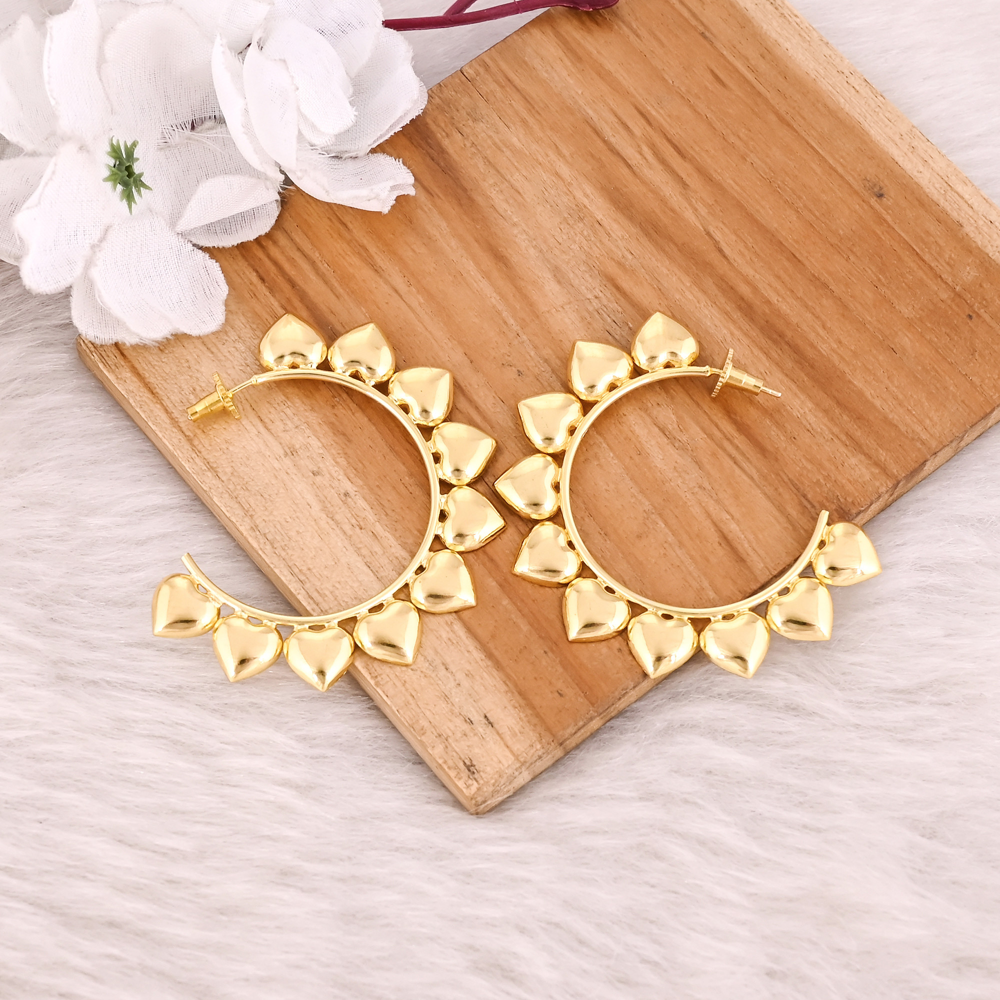Brass Yellow Gold Plated Heart Shape Handmade Designer Hoop Earring Wedding Gifts